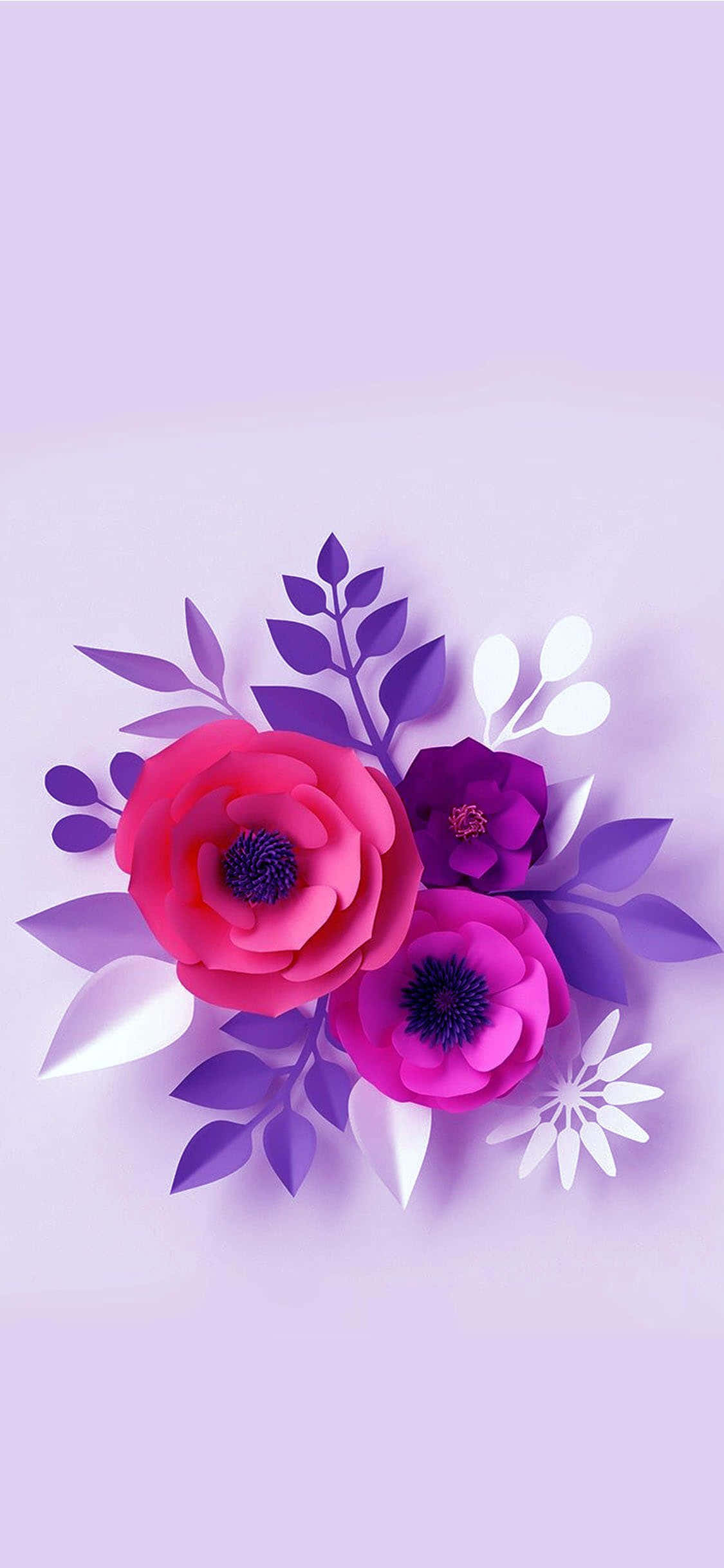 mga bulaklak na papel sa isang lilang background Wallpaper