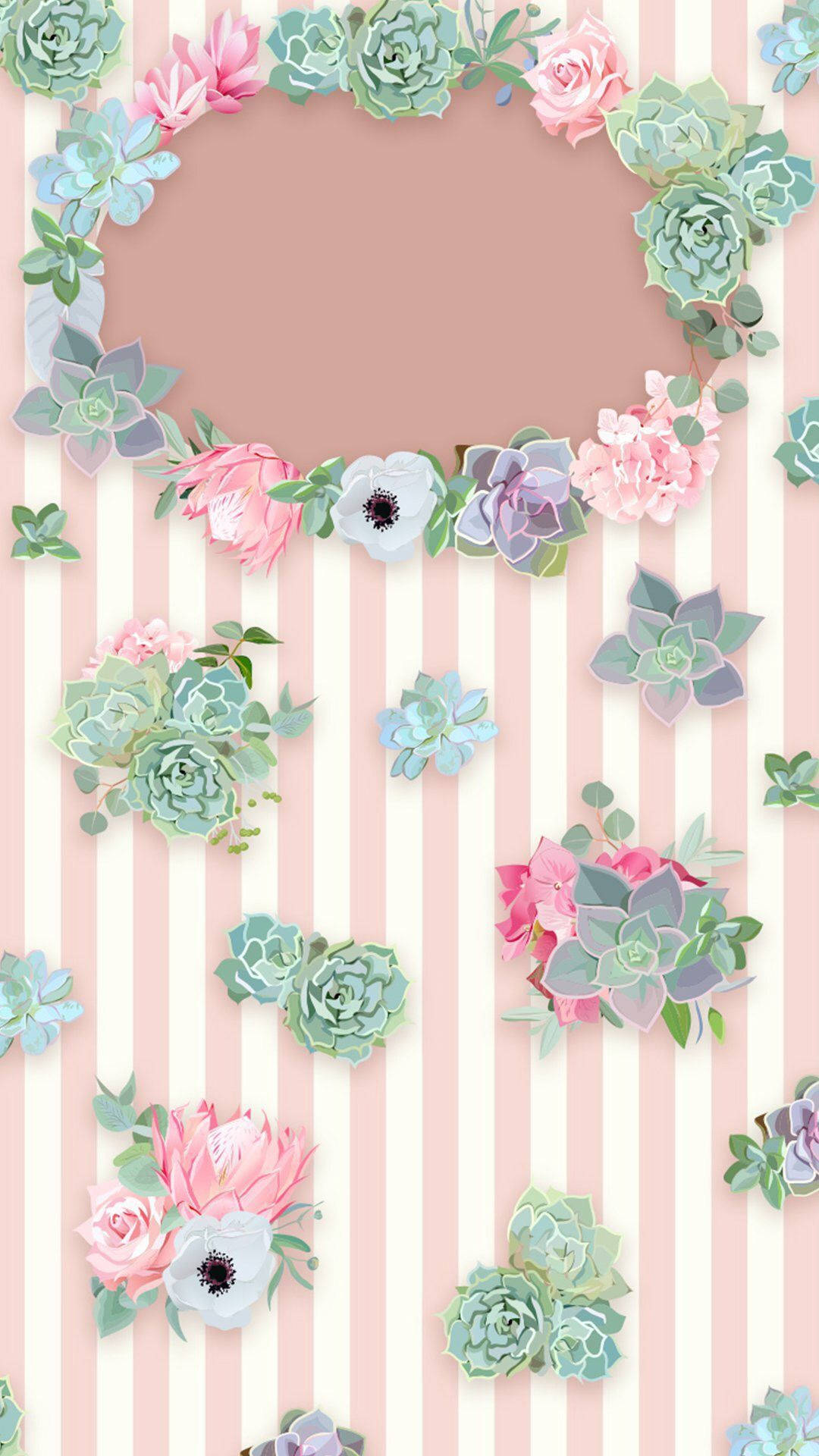 Mga Bulaklak sa Kawaii Pink na Guhit na Background Wallpaper