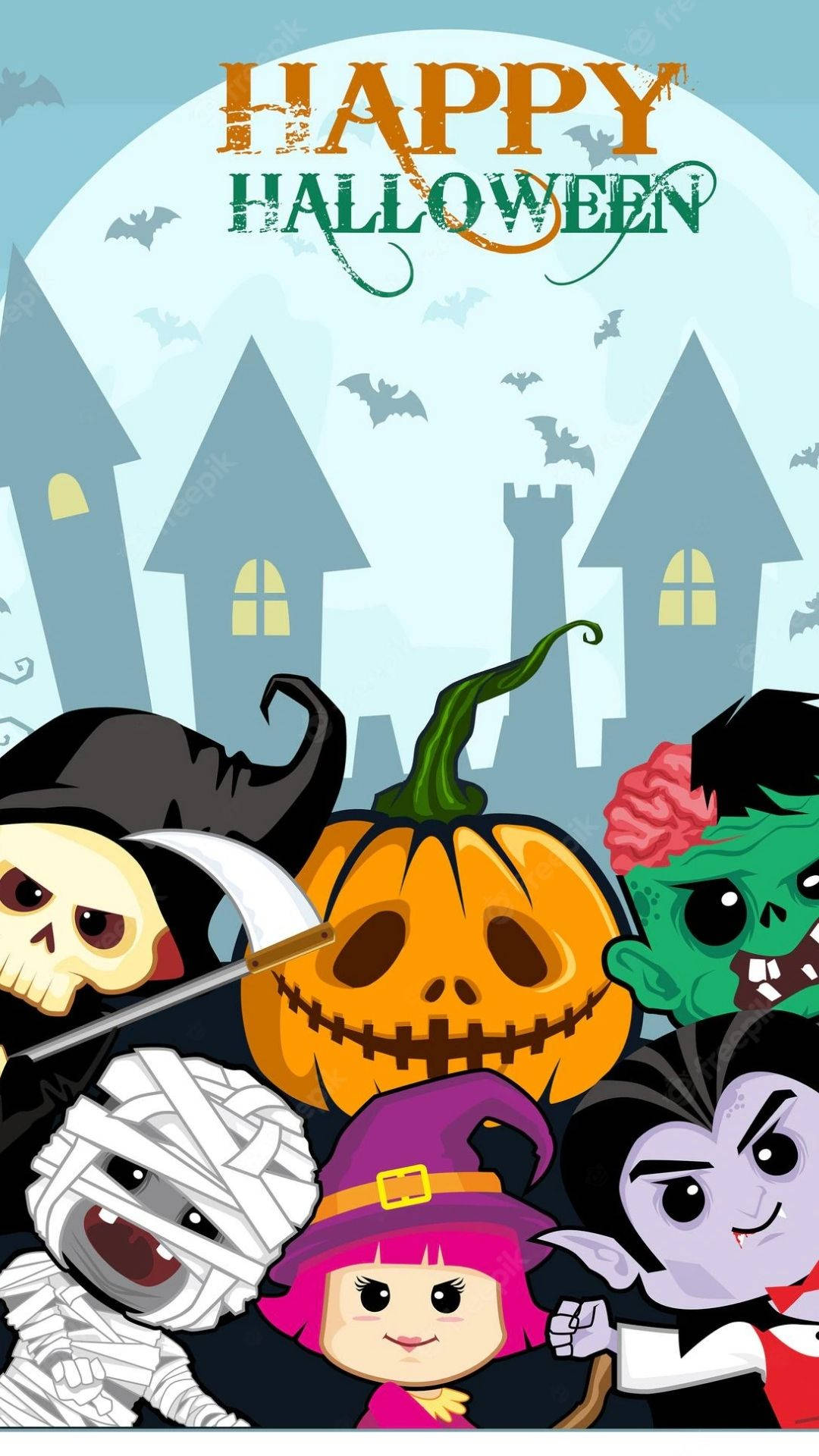 Mga Cartoon na Karakter ng Halloween na Sumisilip Wallpaper