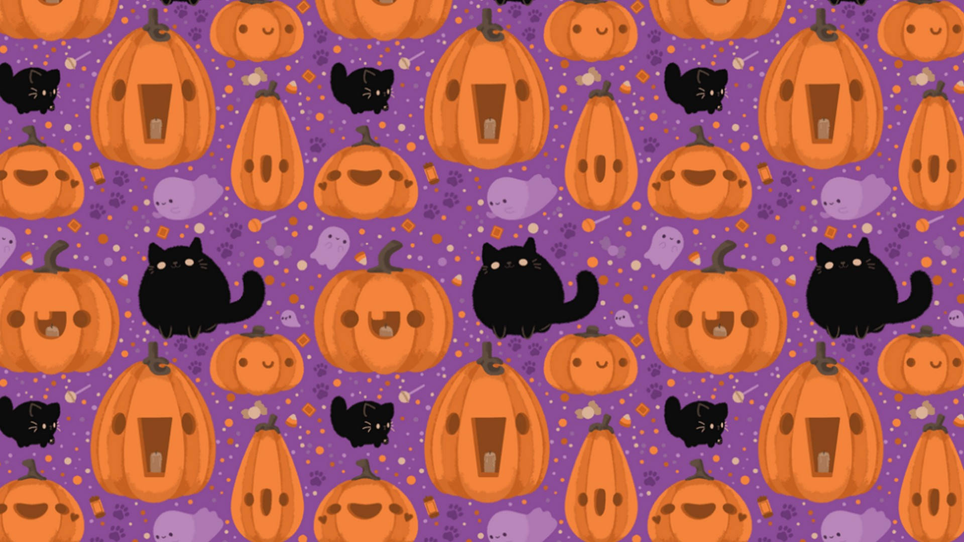 Mga Cute at Aesthetic na Pusa at Kalabasa para sa Halloween Wallpaper