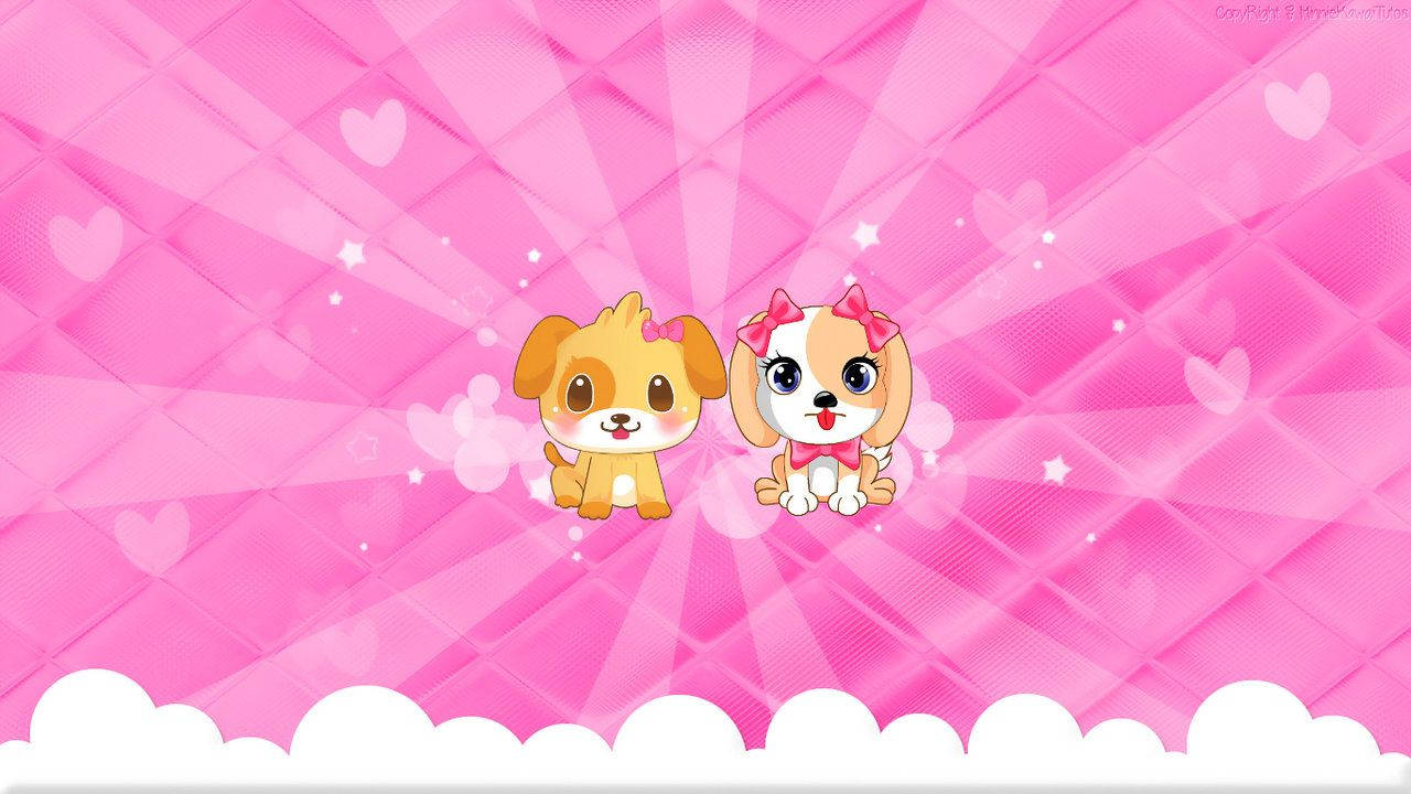 Mga Cute Dogs sa Kawaii Pink na Background Wallpaper