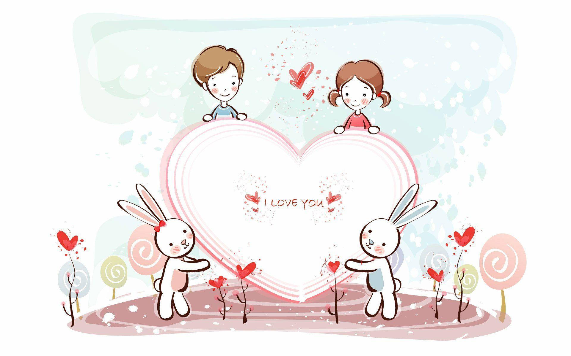 Mga Cute Love Bunnies at Mga Bata Wallpaper