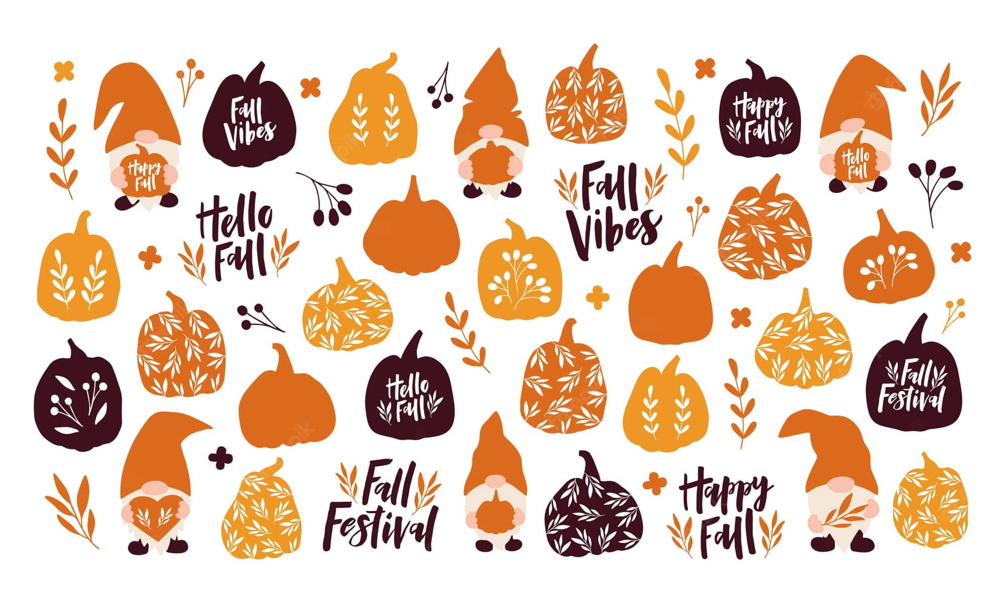 Mga Cute na Disenyong Taglagas na Ilustrasyon ng Halloween Wallpaper
