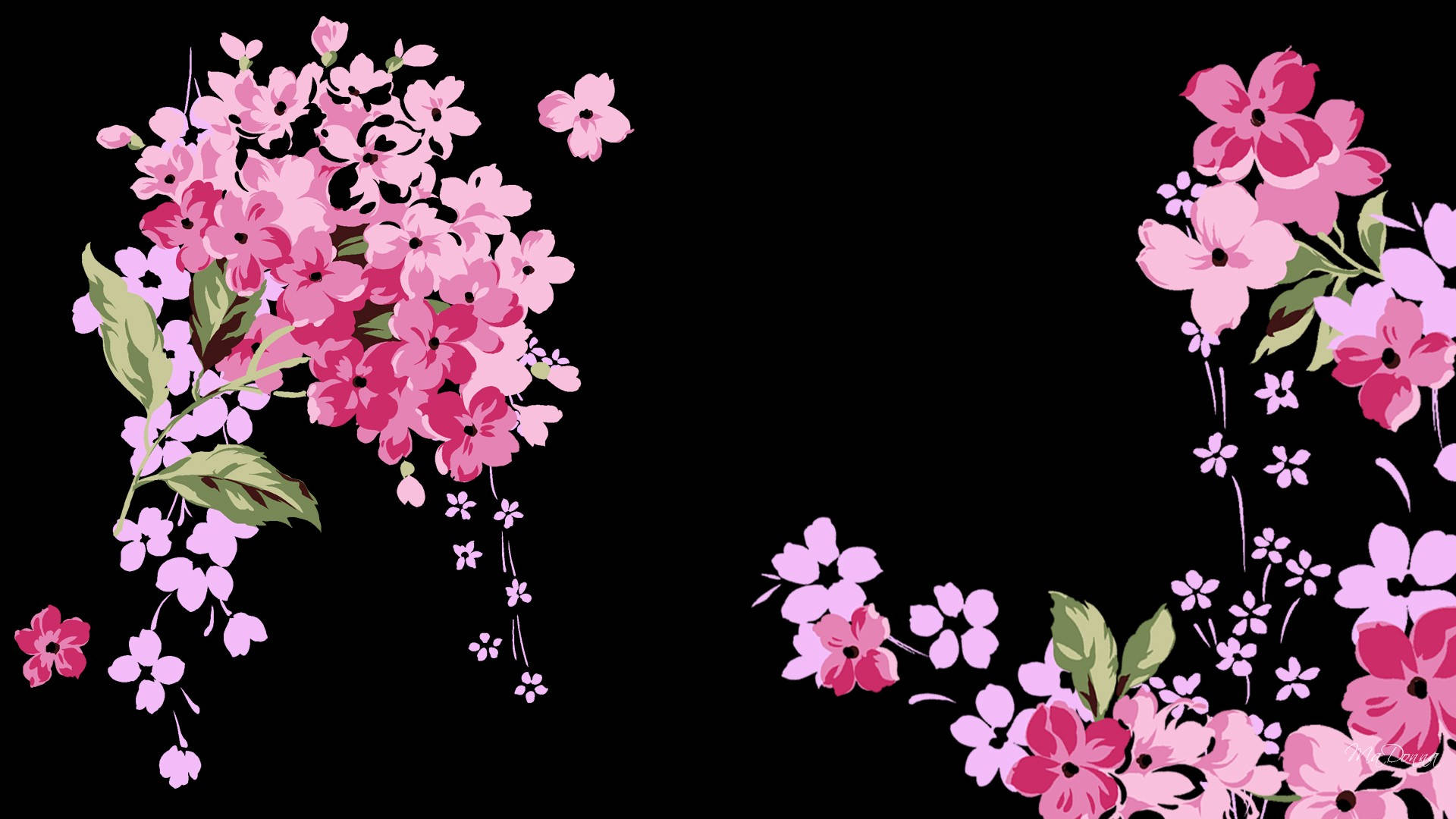 Mga Cute na Itim at Rosas na Bulaklak Wallpaper