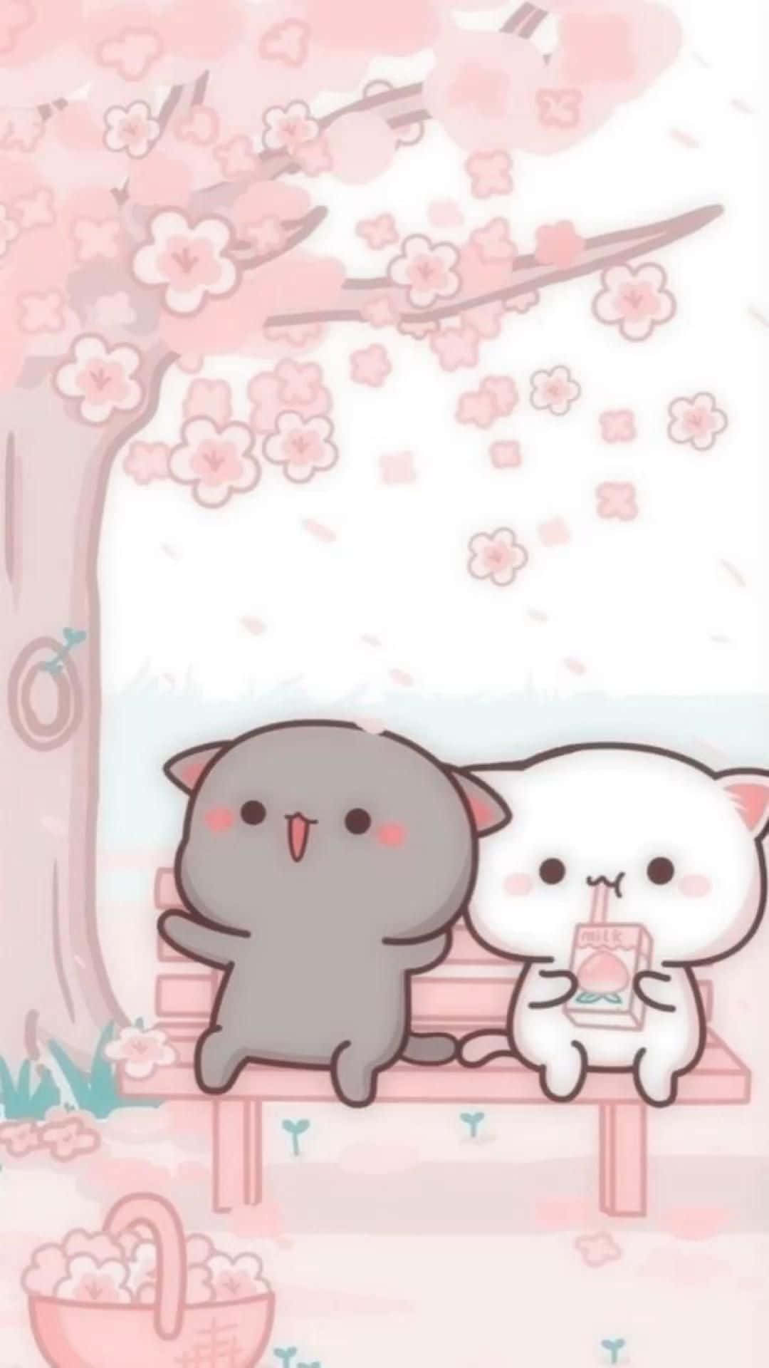 Mga Cute na Kawaii Cats na sina Peach at Goma Wallpaper