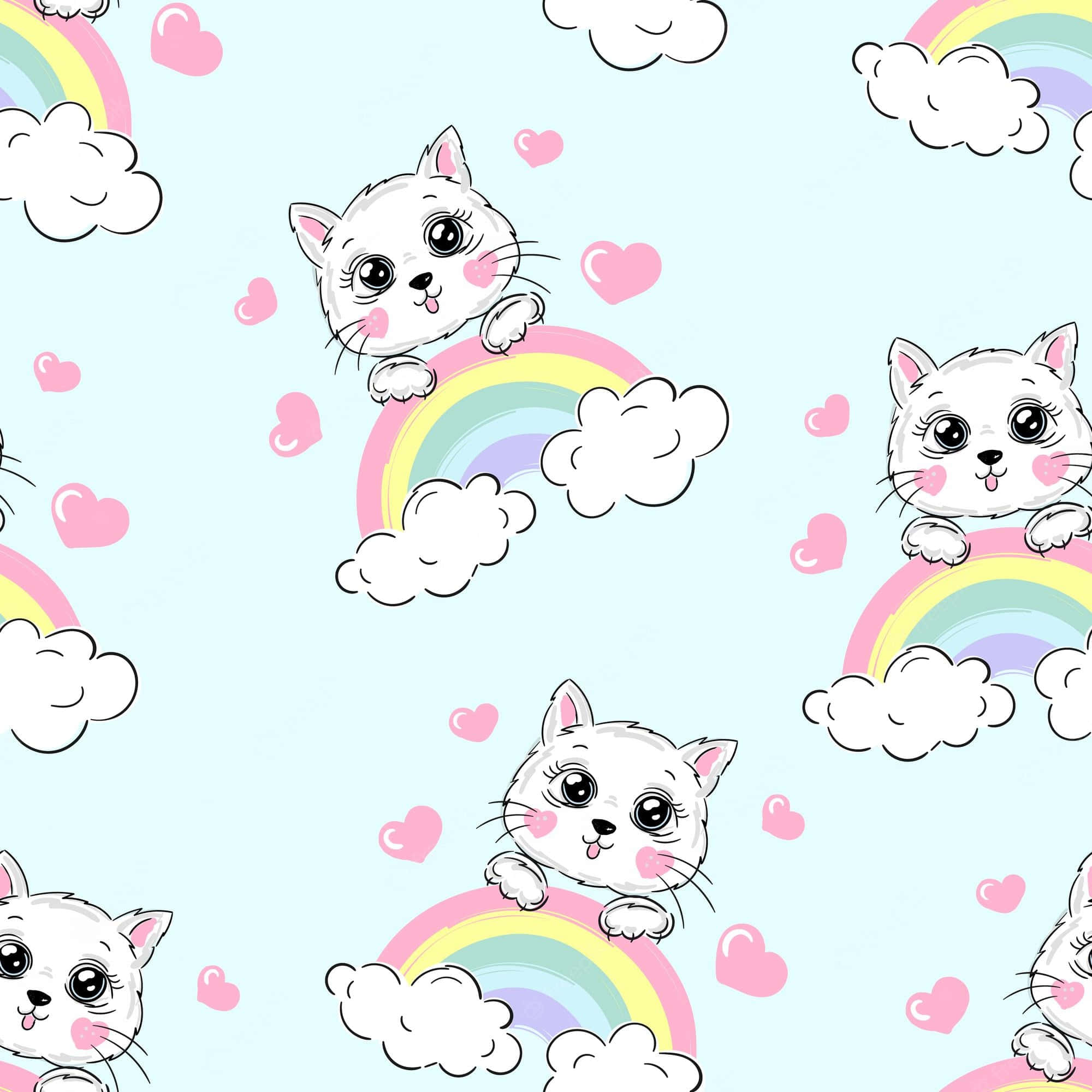Mga Cute na Kuting sa Ibabaw ng Bahaghari Wallpaper