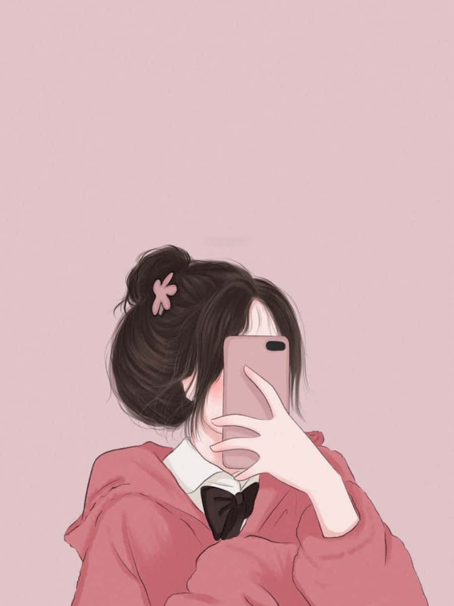 Mga Cute na Profile ng Magandang Babae na May Hawak na Telepono Wallpaper