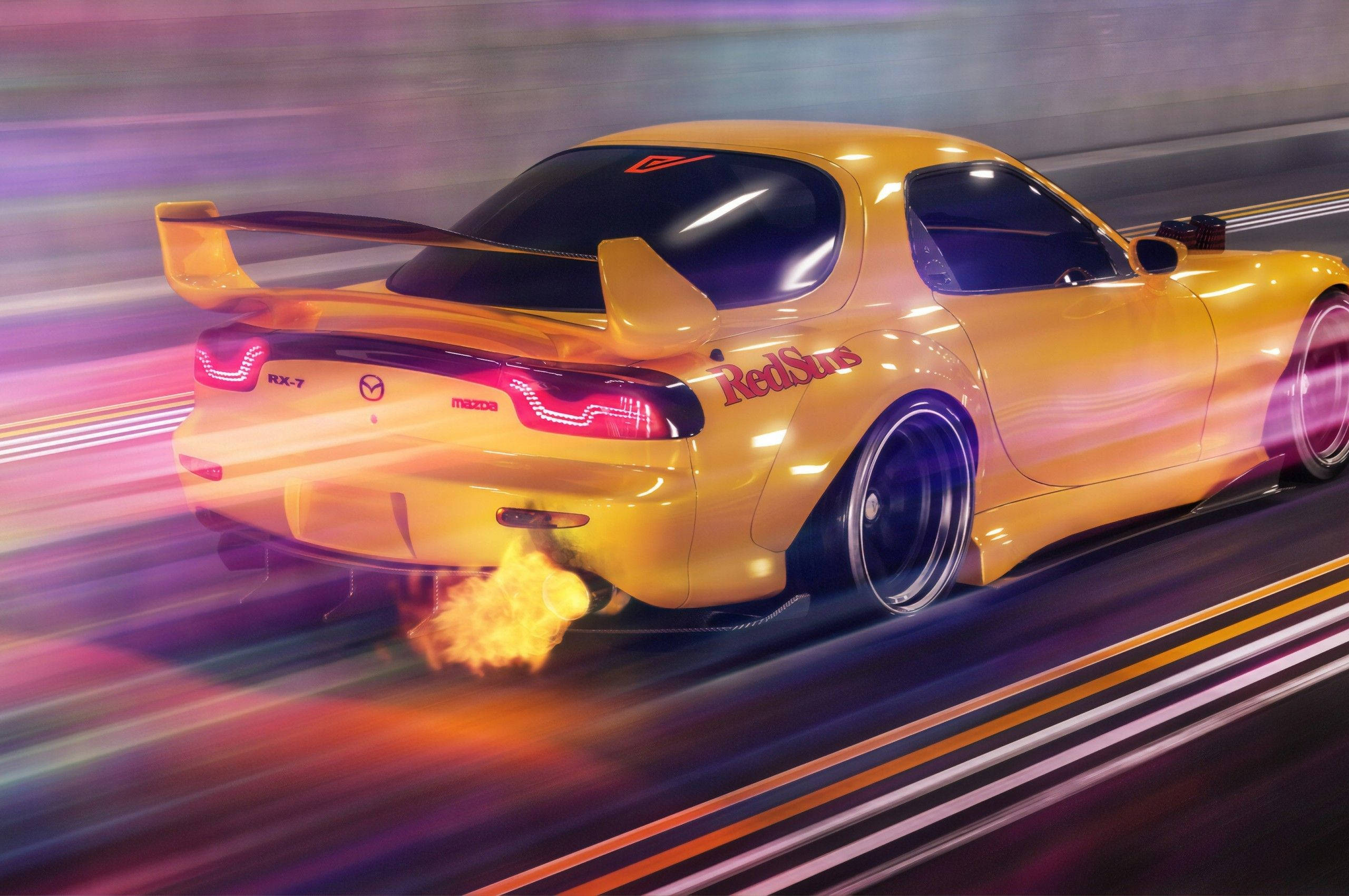 Mga Dilaw na JDM Sasakyan na Bumibilis Wallpaper