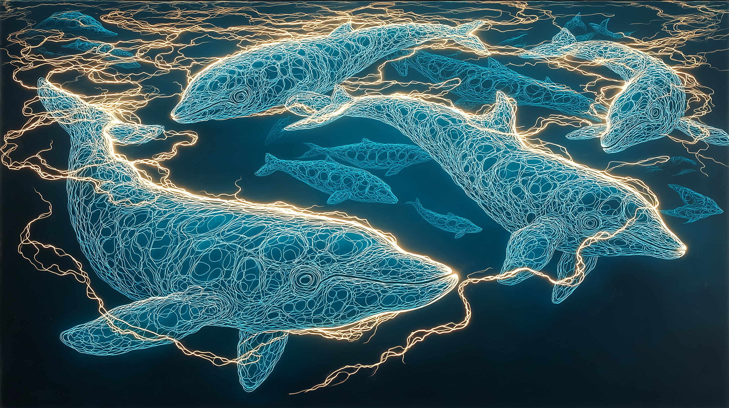 Mga Dolphin sa Bioluminescent na Tubig Wallpaper