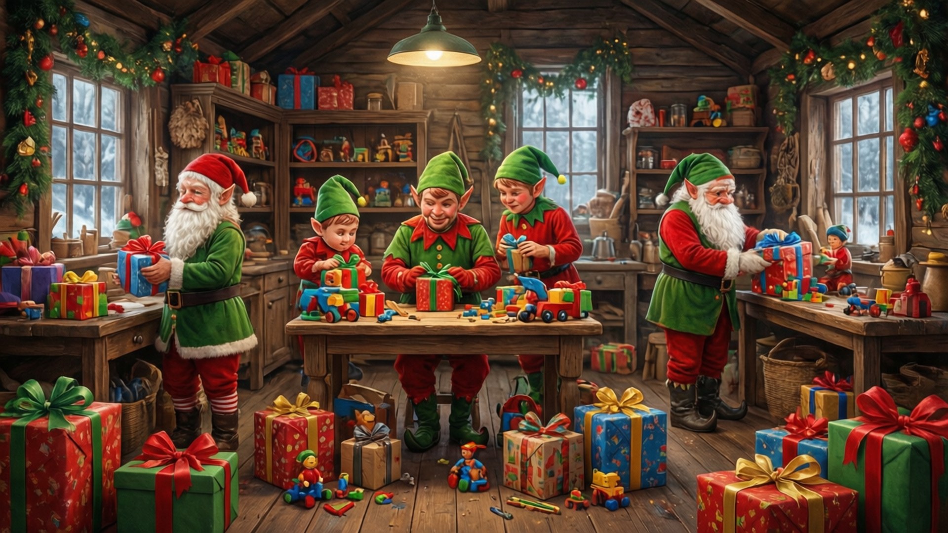 Mga Duwende sa Pagawaan ni Santa Wallpaper