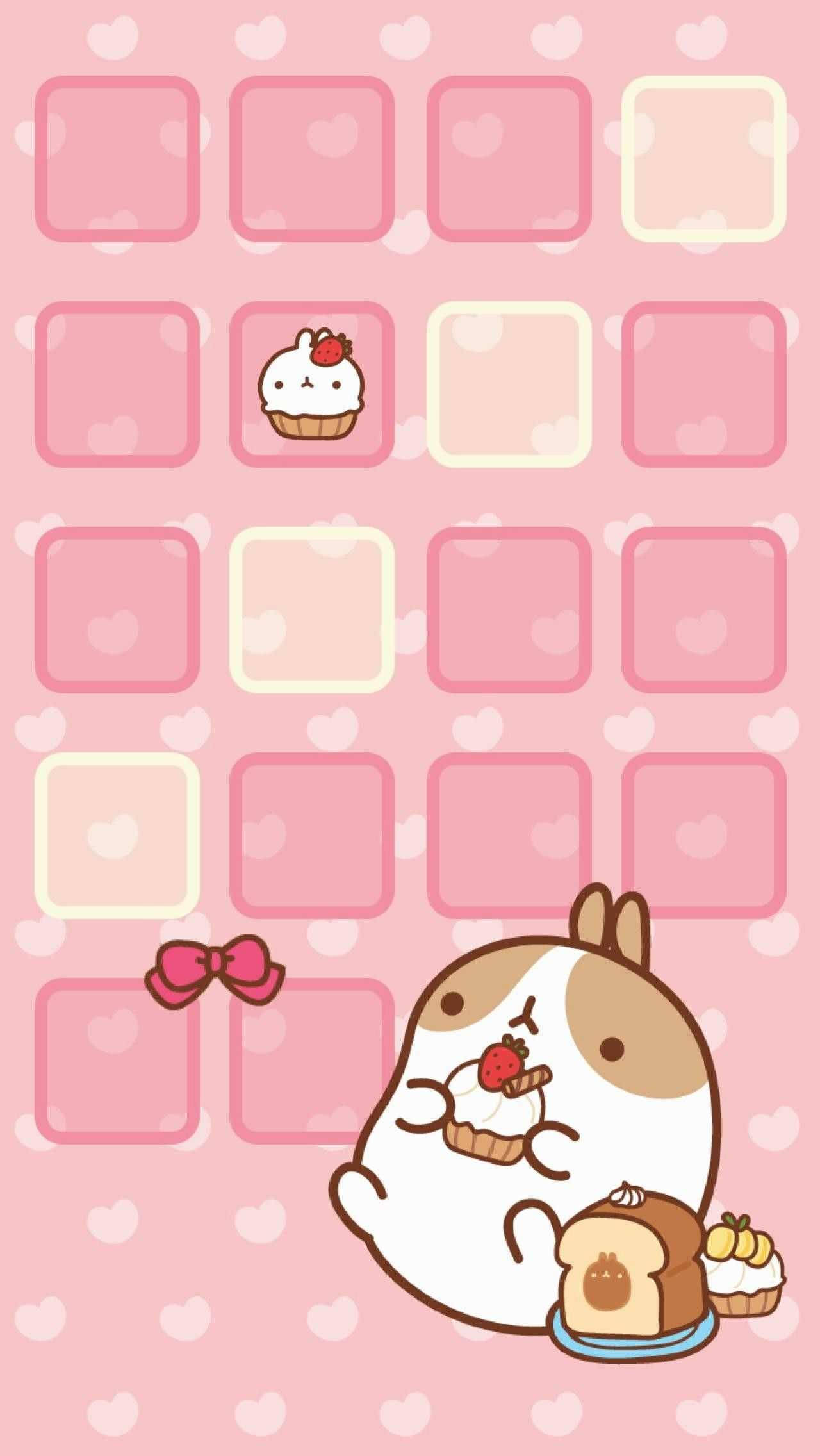 Mga Grid ng Kawaii Cute Girly Molang Wallpaper