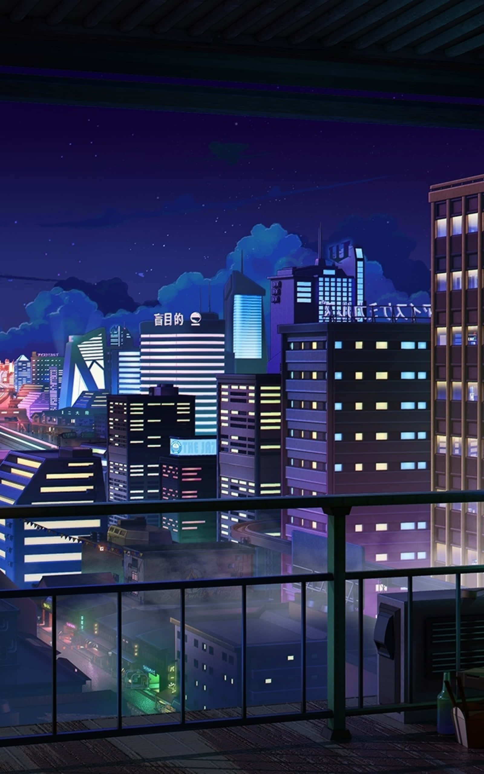 Mga Gusali ng Anime Night City Wallpaper