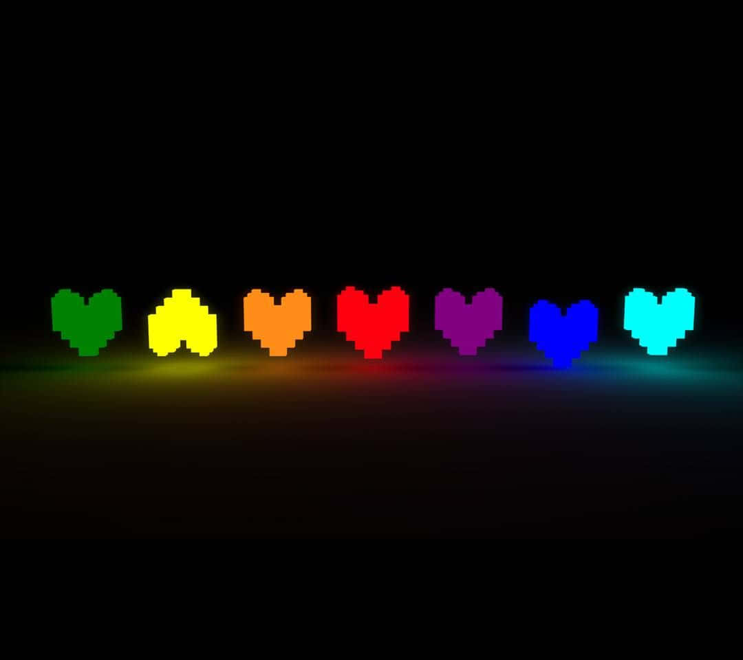Mga Ilaw na Puso ng Bahaghari na Pixel Wallpaper