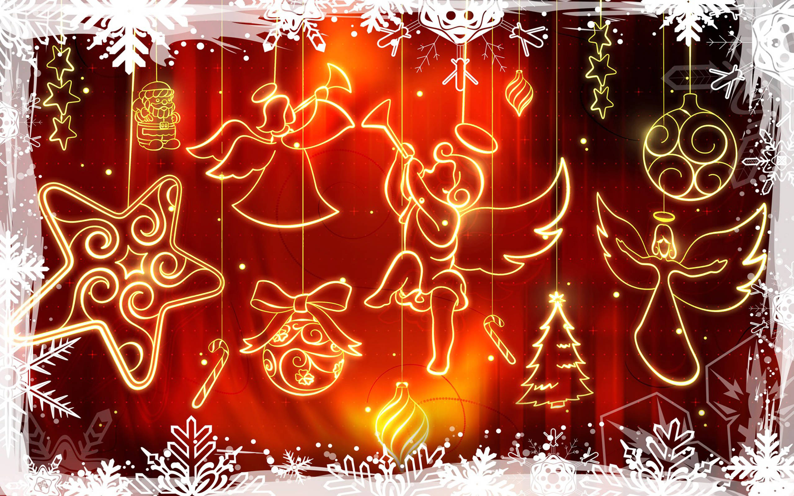 Mga Ilaw ng Anghel at Palamuting Pasko Wallpaper