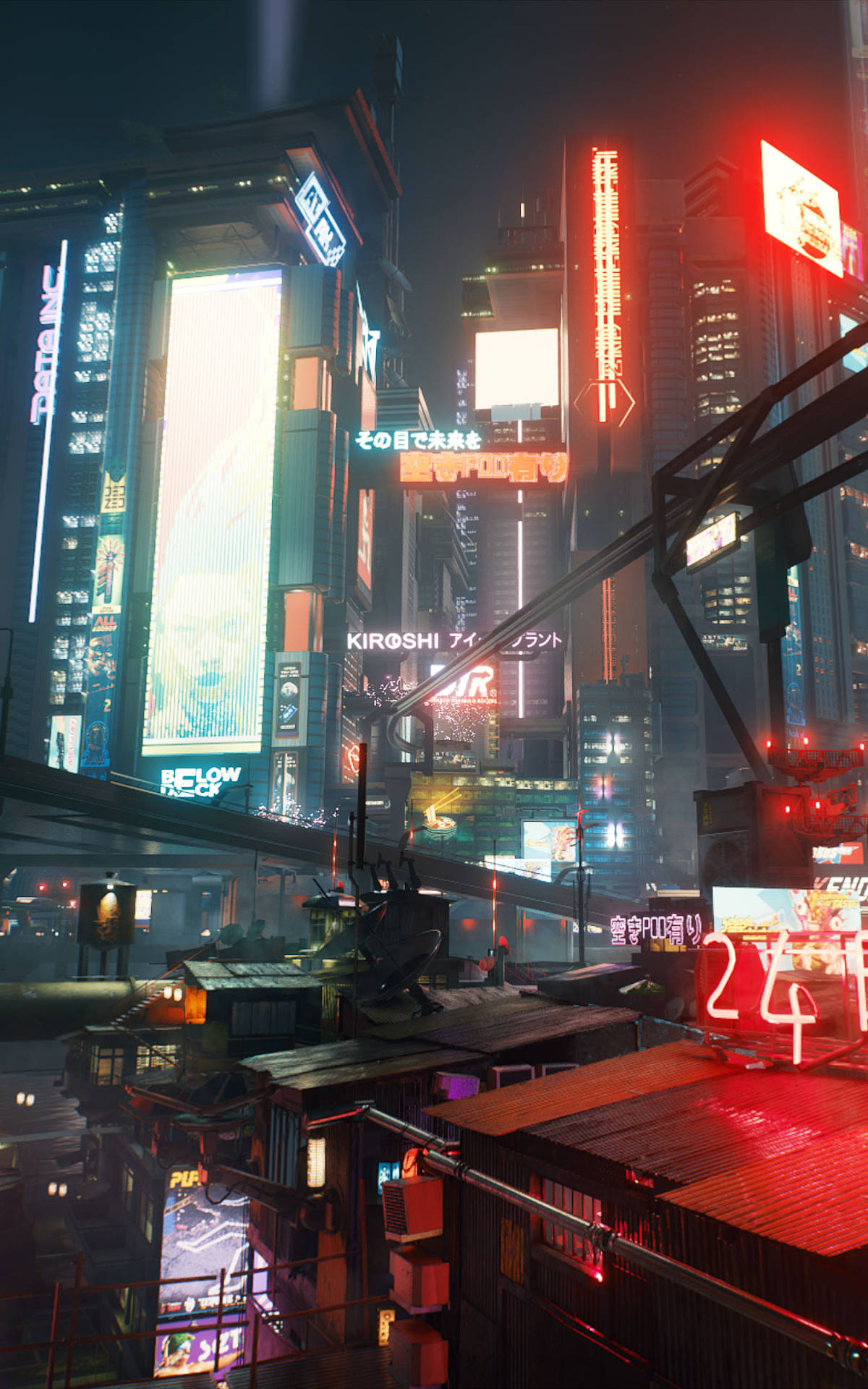 Mga Ilaw sa Gabi na Siyudad sa Cyberpunk Para sa Android Wallpaper