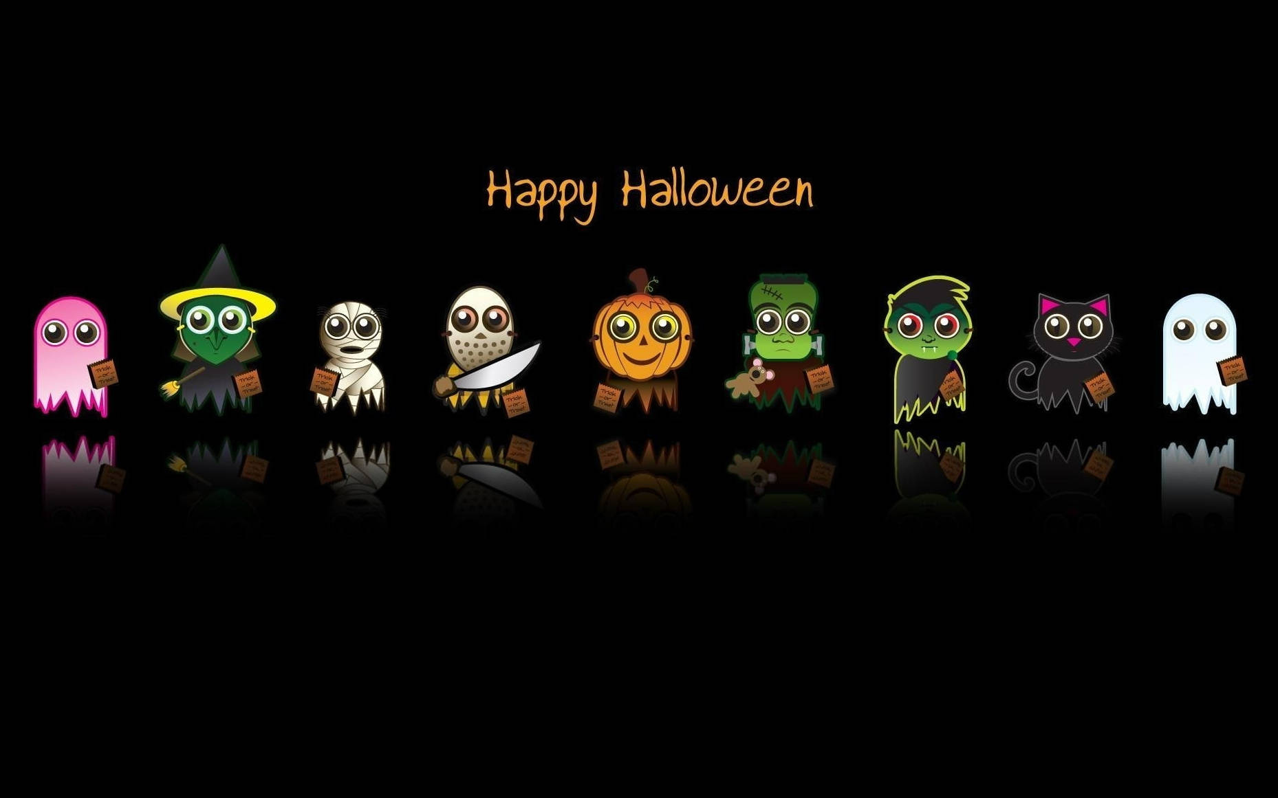 Mga Kaakit-akit na Karakter ng Halloween na Nagdadala ng Nakakikililing Kasayahan Wallpaper