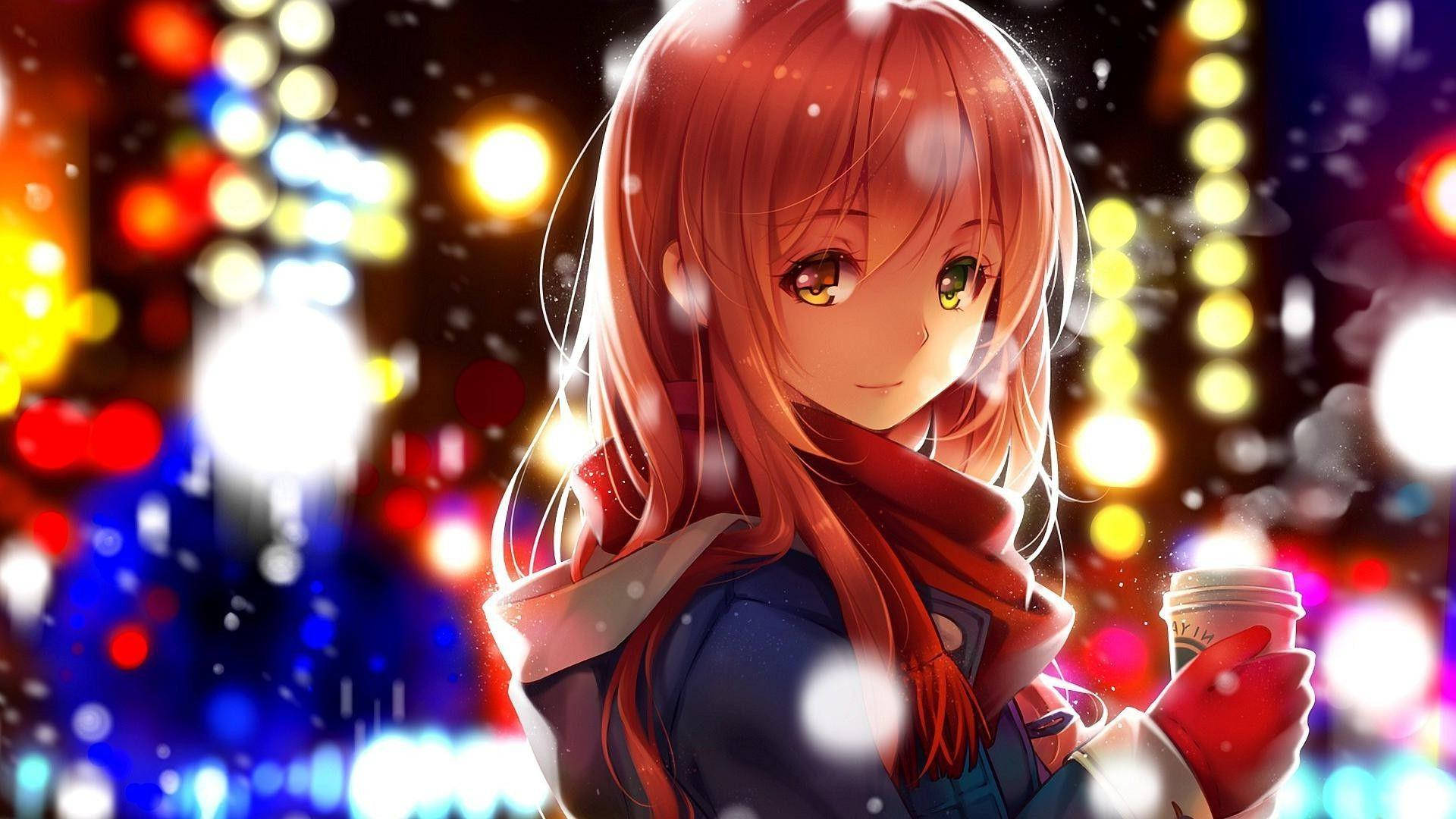 Mga Kaakit-akit na Anime Character sa Niyebe Wallpaper