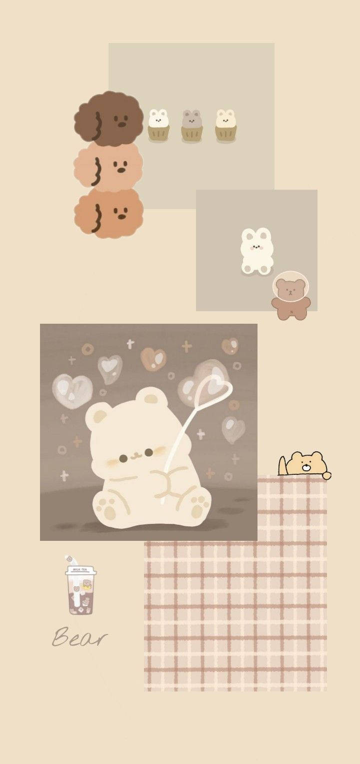 Mga Kaibig-ibig na Bear na Beige Aesthetic Wallpaper
