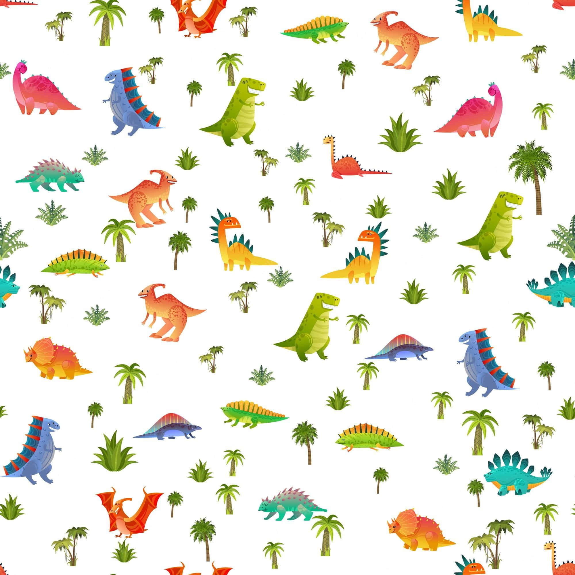 Mga Kaibig-ibig na Guhit ng Dinosaur sa Makulay na Background Wallpaper