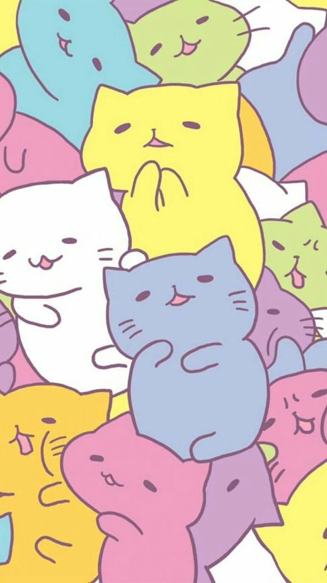 Mga Kaibig-ibig na Guhit ng Kawaii na Pusa sa iPad Wallpaper