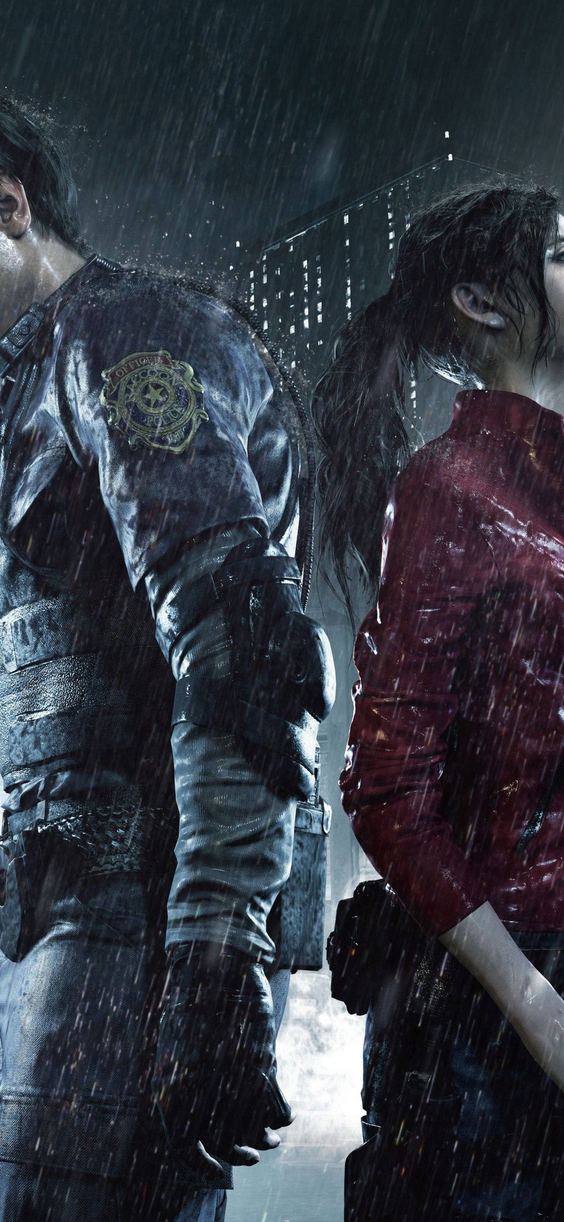 Mga Kaibigan na Nagkita Muli - Leon Kennedy at Claire Redfield sa Resident Evil 2 Remake Wallpaper