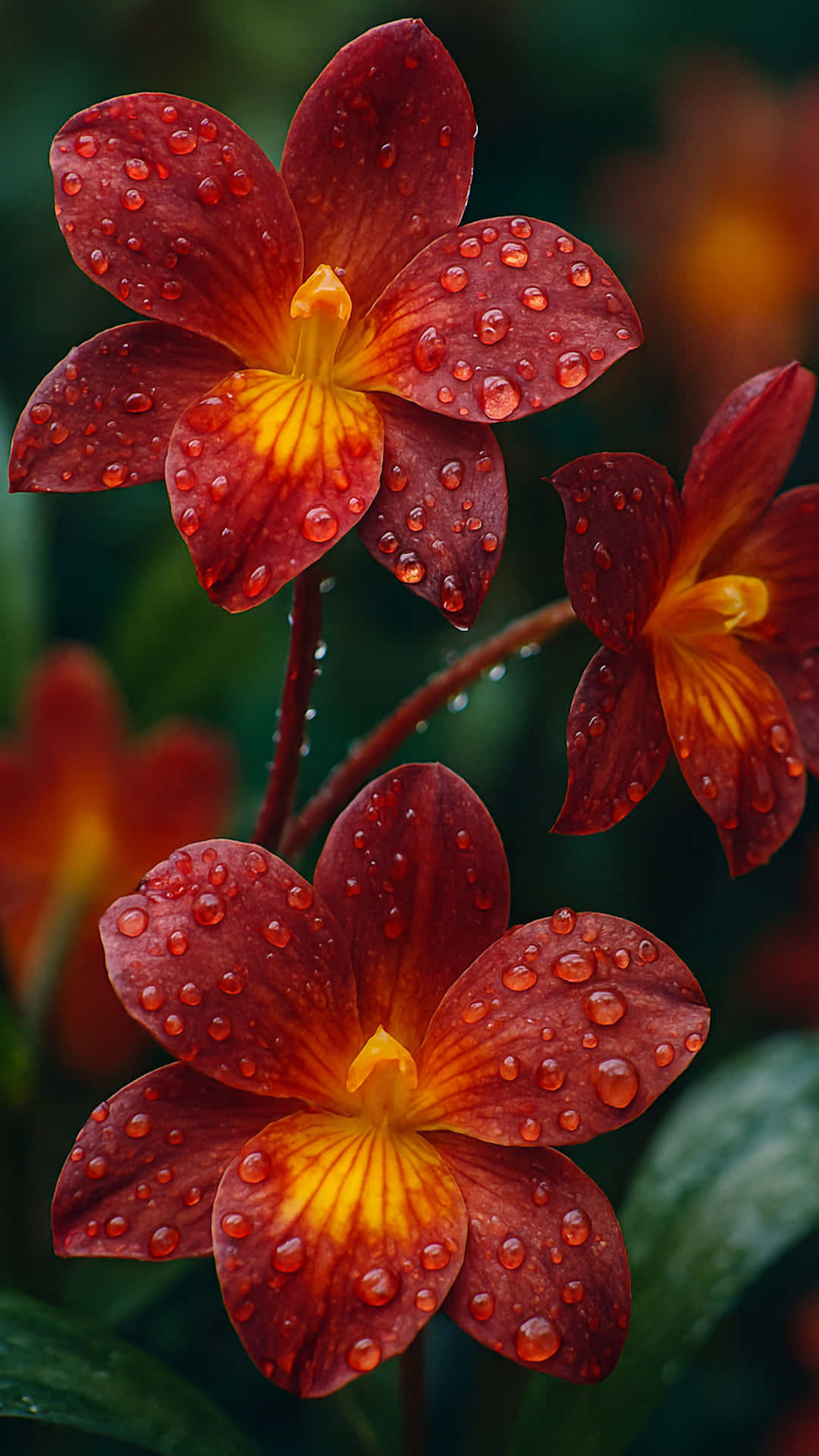 Mga kakaibang bulaklak na may patak ng tubig Wallpaper