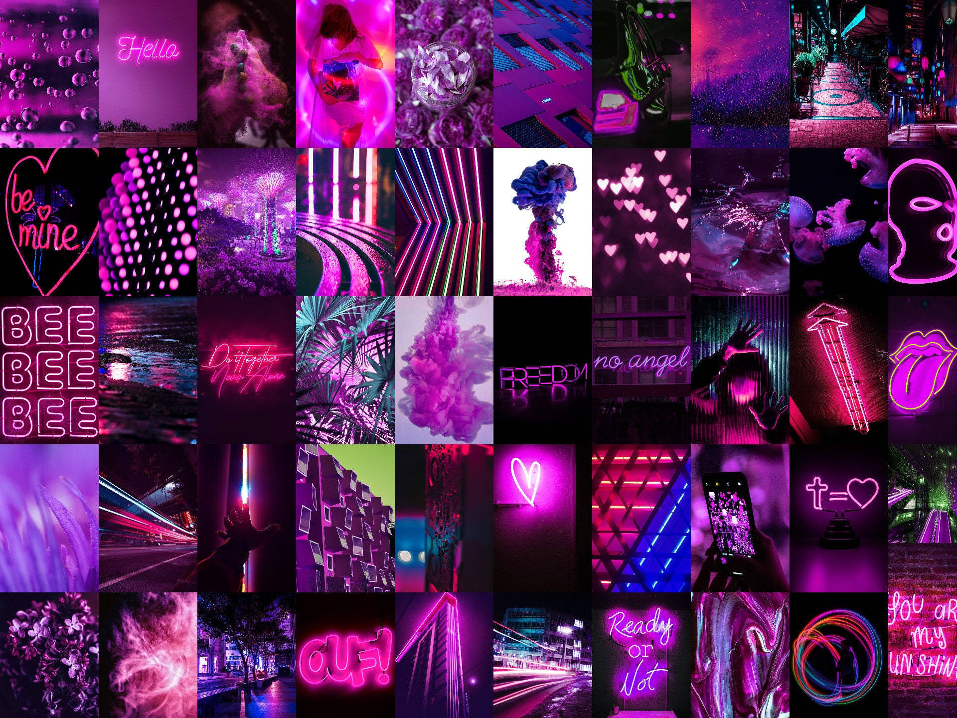 Mga Karatulang Itim, Neon Pink, at Lila Wallpaper