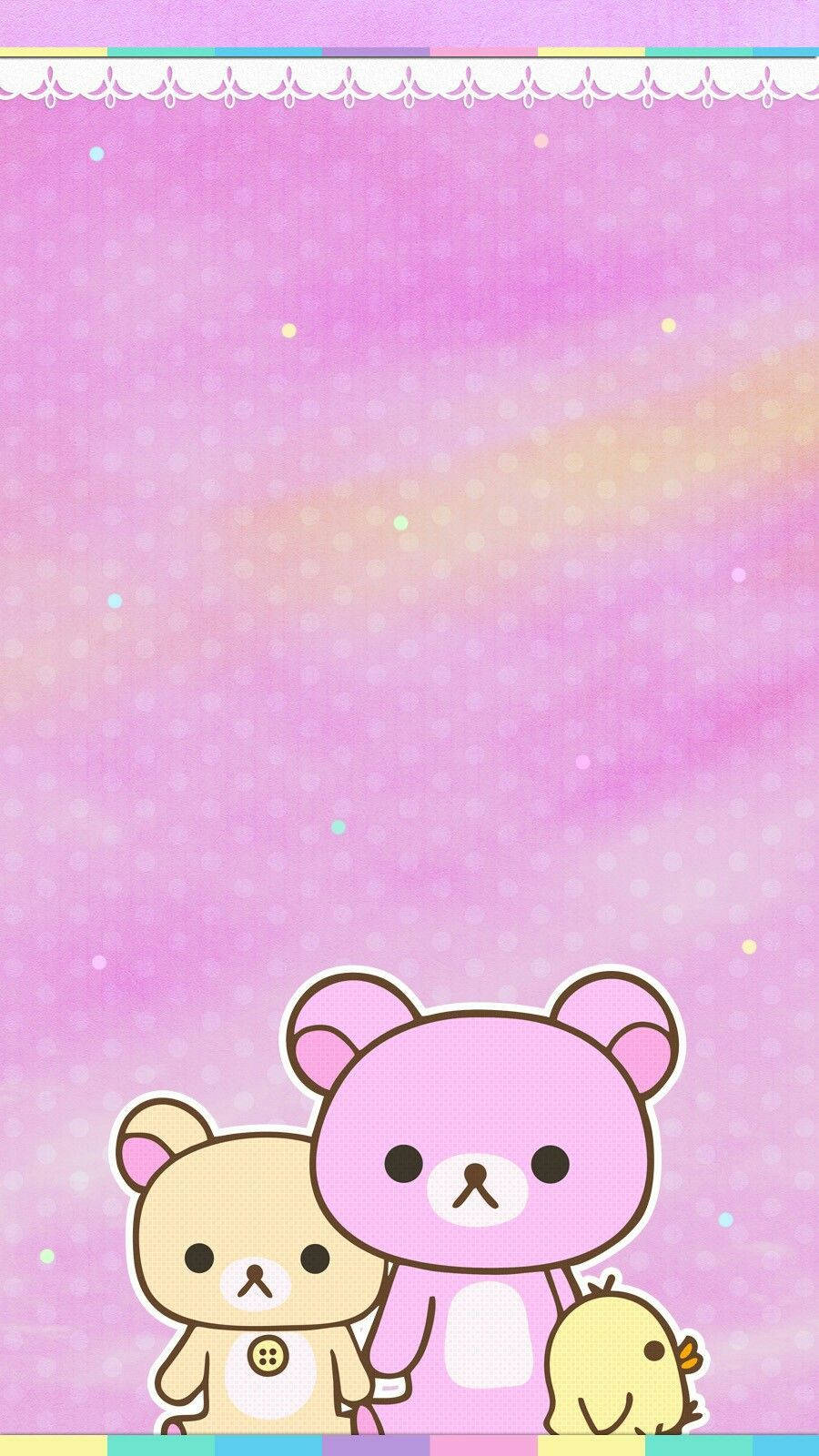 Mga Kawaii Pink na Karakter na Rilakkuma sa Makulay na Pink na Background Wallpaper