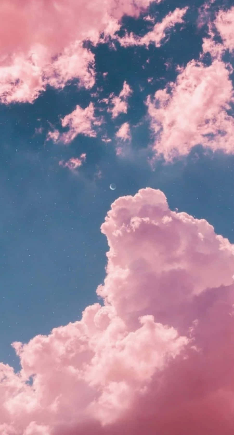 mga kulay rosas na ulap sa langit kasama ang buwan Wallpaper