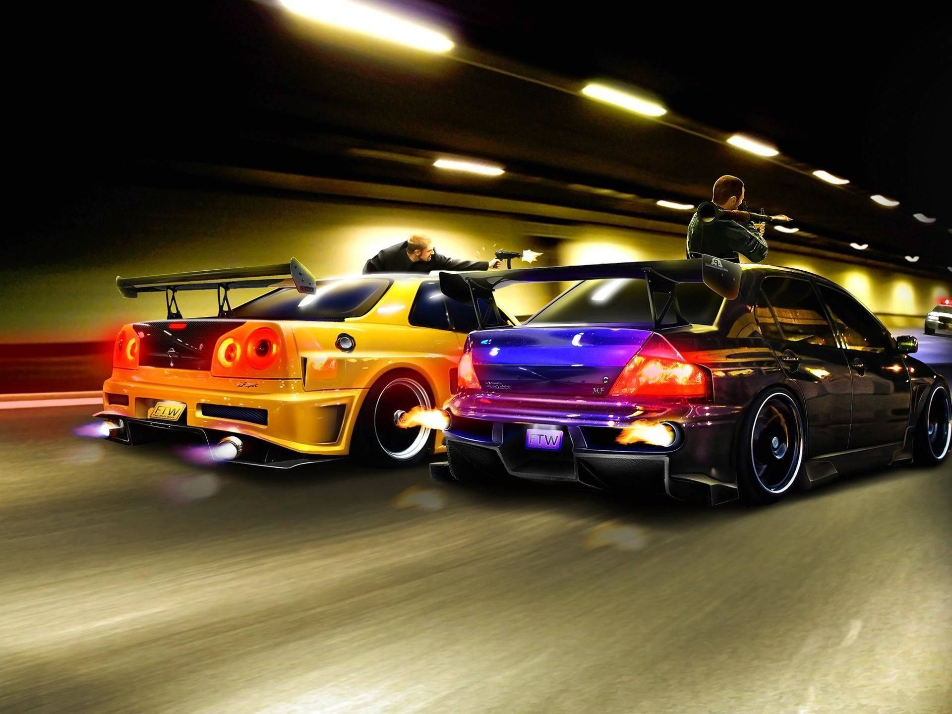 Mga Lalaking May Baril sa mga Sasakyang JDM Wallpaper