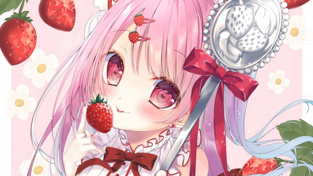 Mga larawang anime na kulay rosas na astetiko Wallpaper