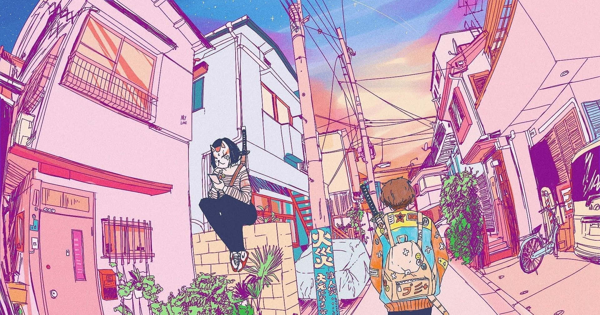 Mga larawang may pink na anime aesthetic Wallpaper