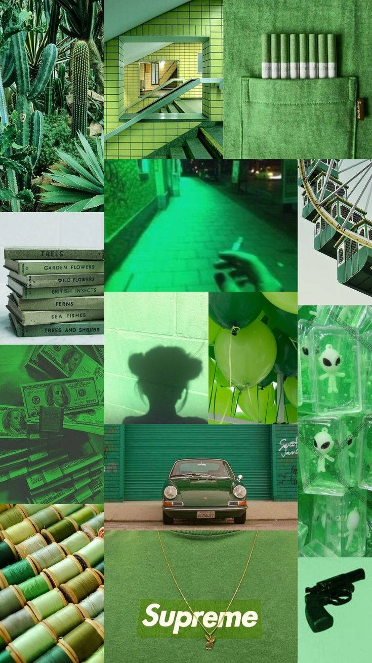 Mga Light Green Aesthetic Collage na Larawan Wallpaper