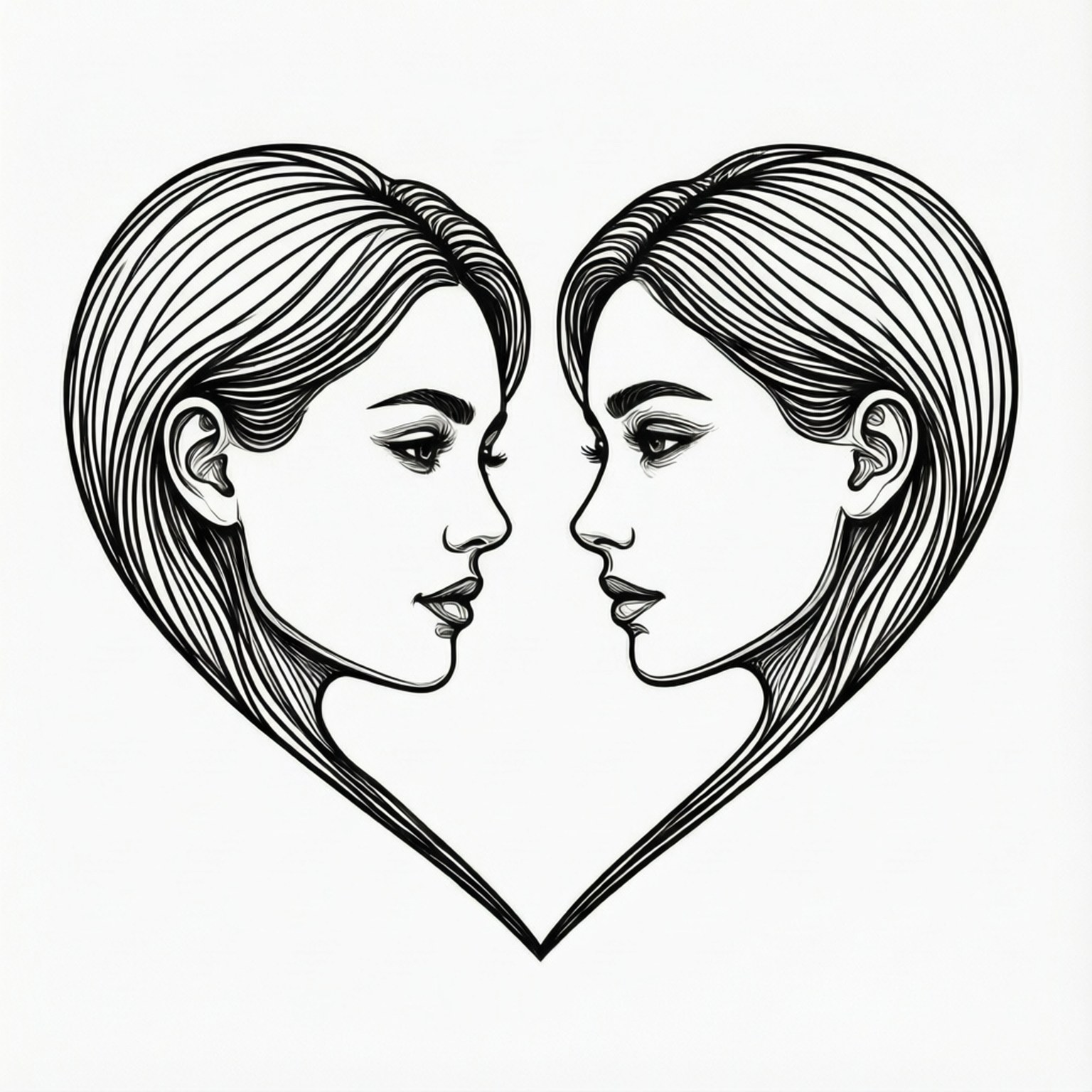 Mga Mukhang Puso sa Line Art Wallpaper