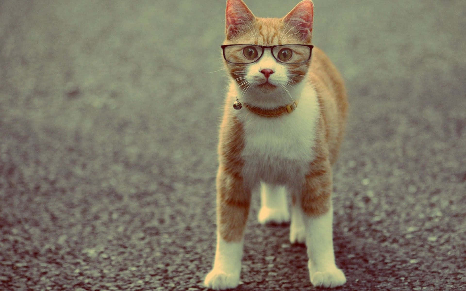 Mga Nakakatawang Cute na Pusa na May Salamin Pang-nerd Wallpaper