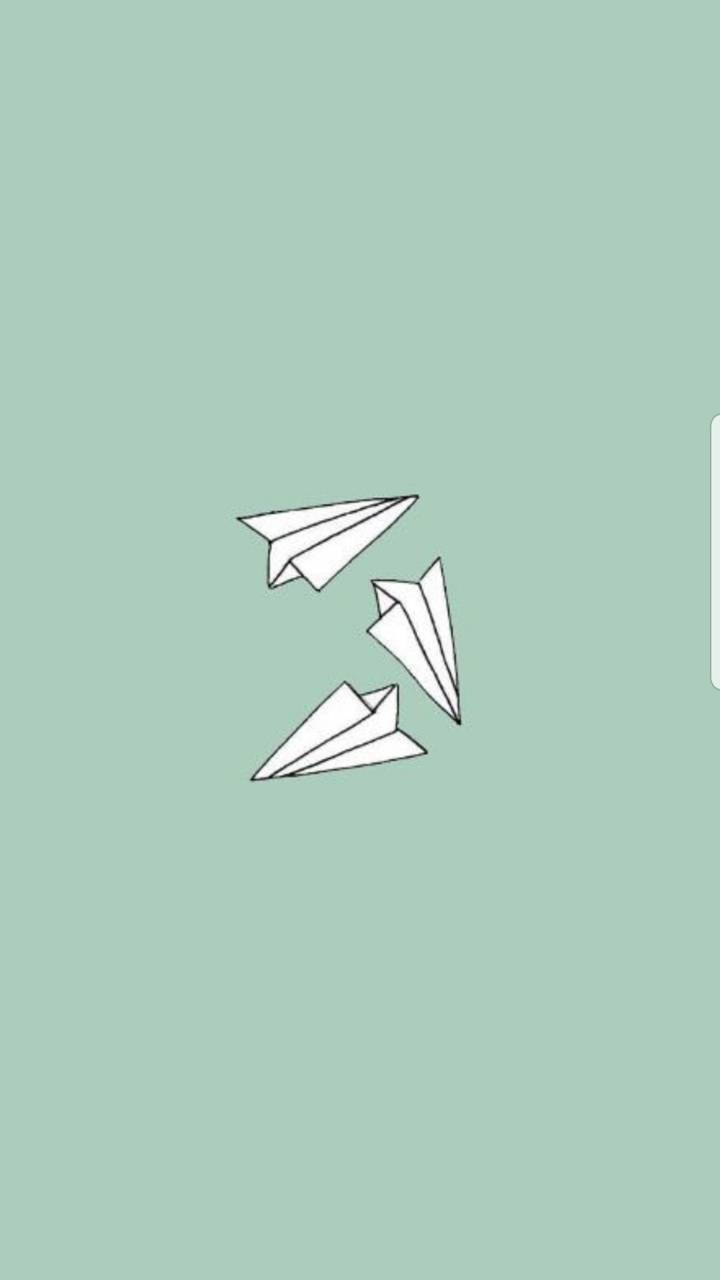 Mga Paper Airplane na Berde at Puti na Aesthetic Wallpaper