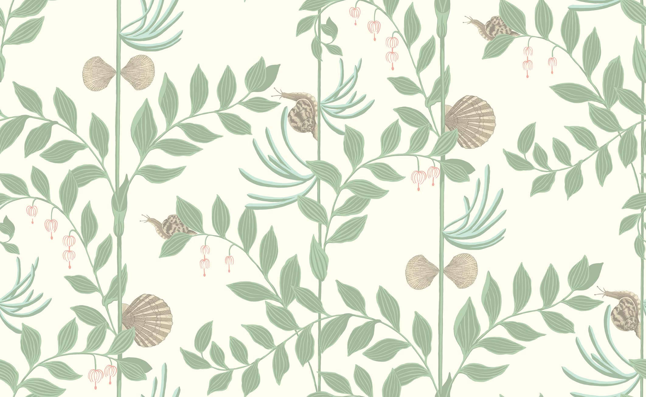 Mga Pastel na Berdeng Kabibe at Dahon Wallpaper