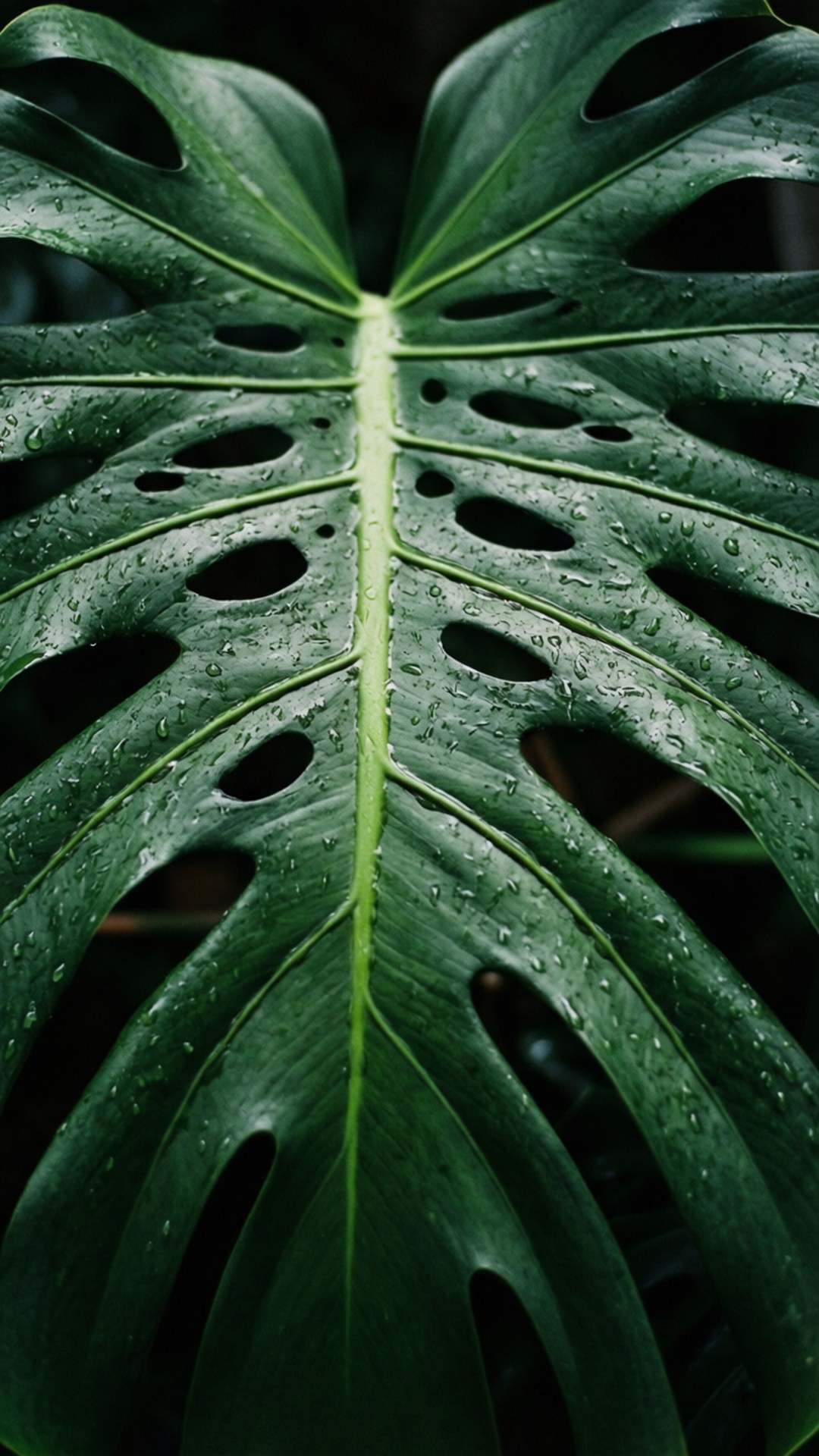 Mga Patak ng Ulan sa Monstera Wallpaper