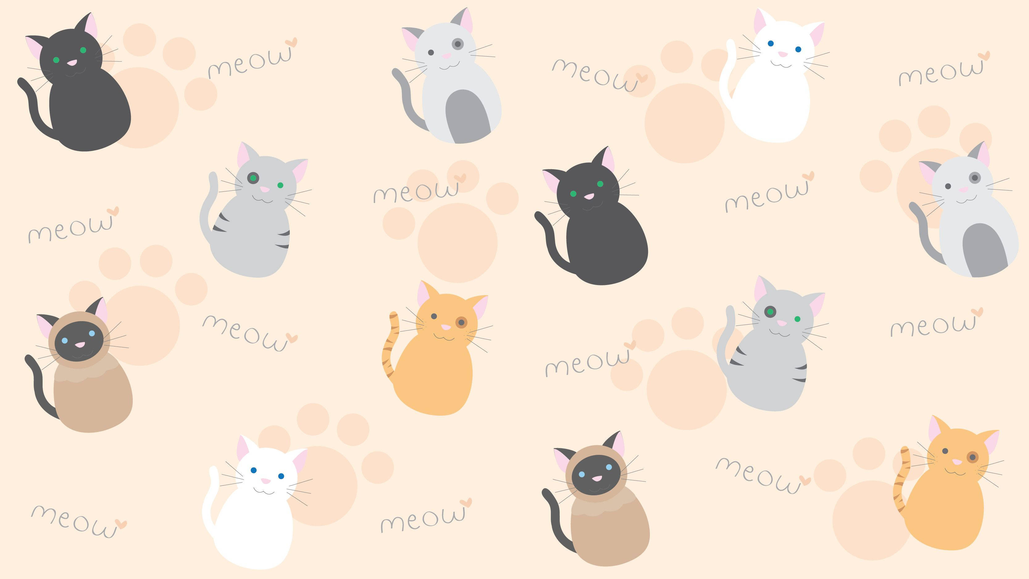 Mga Print ng Pusa at Meow sa Kawaii iPad Wallpaper