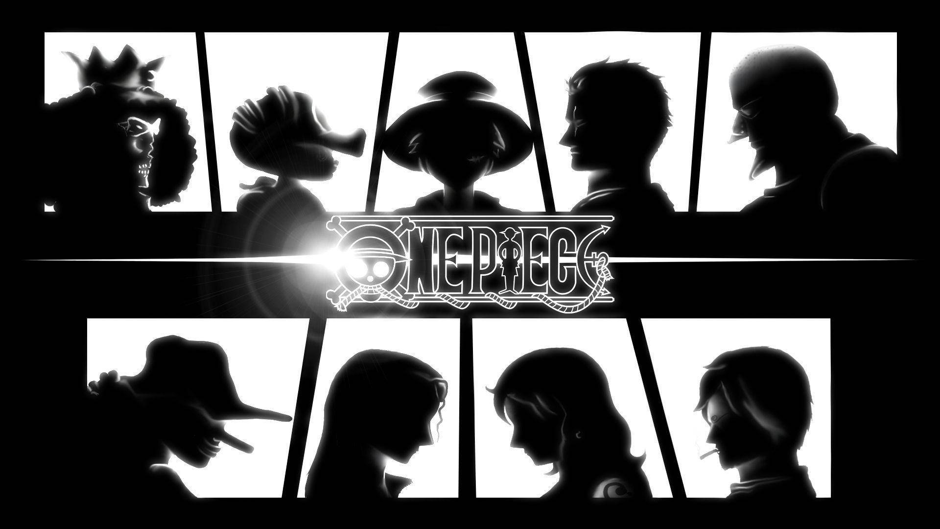 Mga Profile ng Crew at Luffy na Itim at Puti Wallpaper