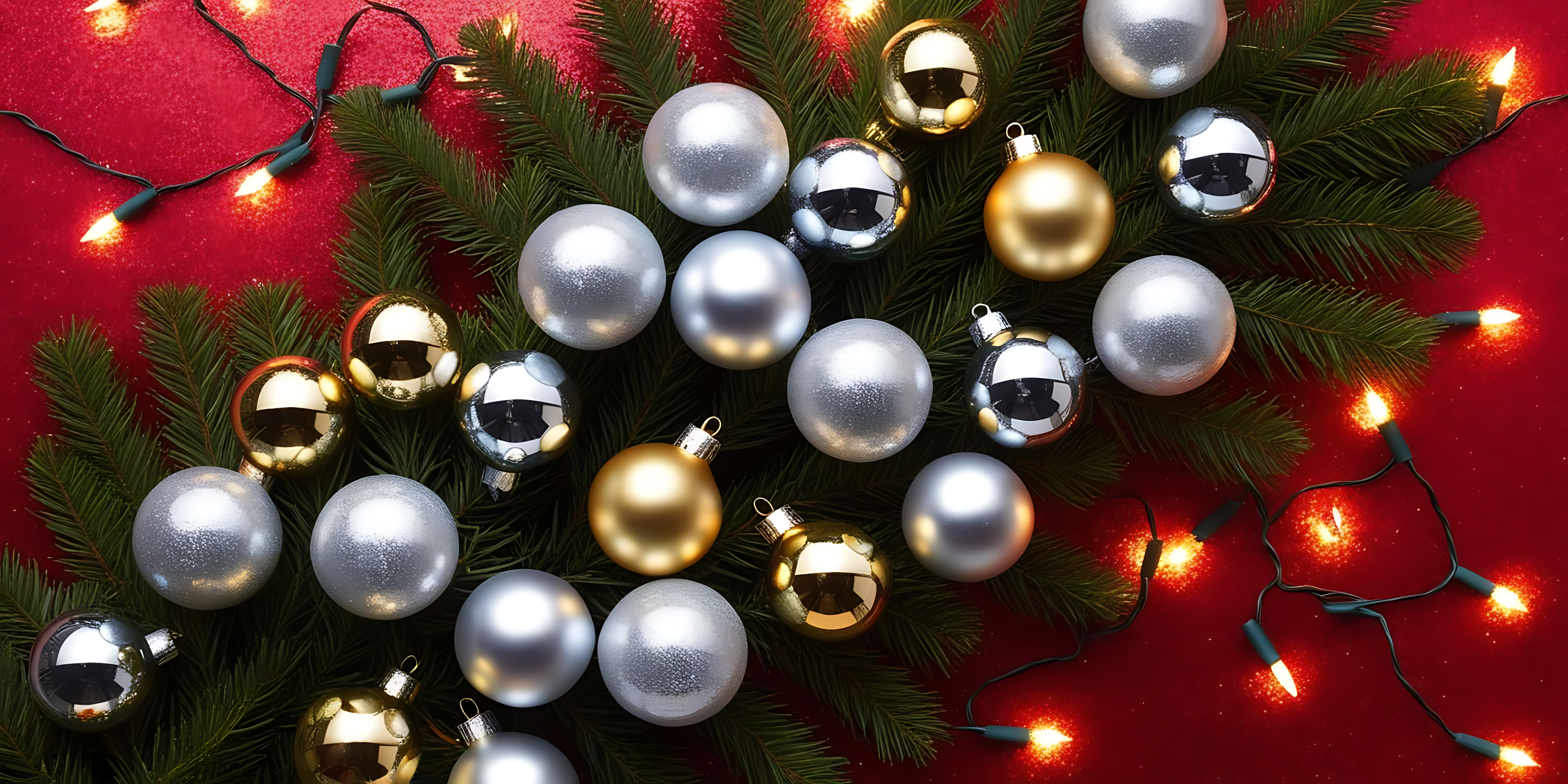 Mga pulang at pilak na Christmas baubles Wallpaper