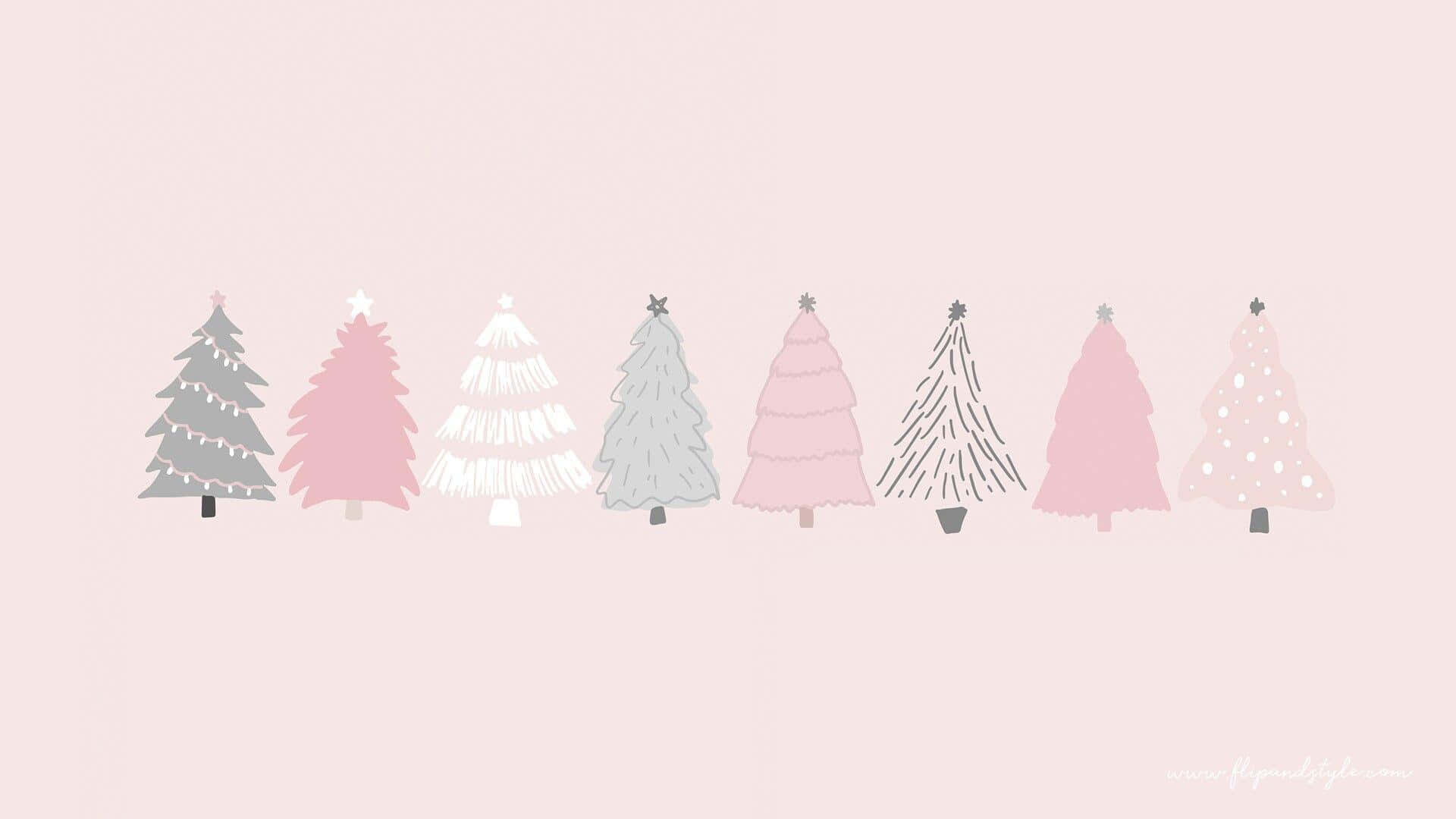 mga puno ng pasko sa kulay rosas na background Wallpaper