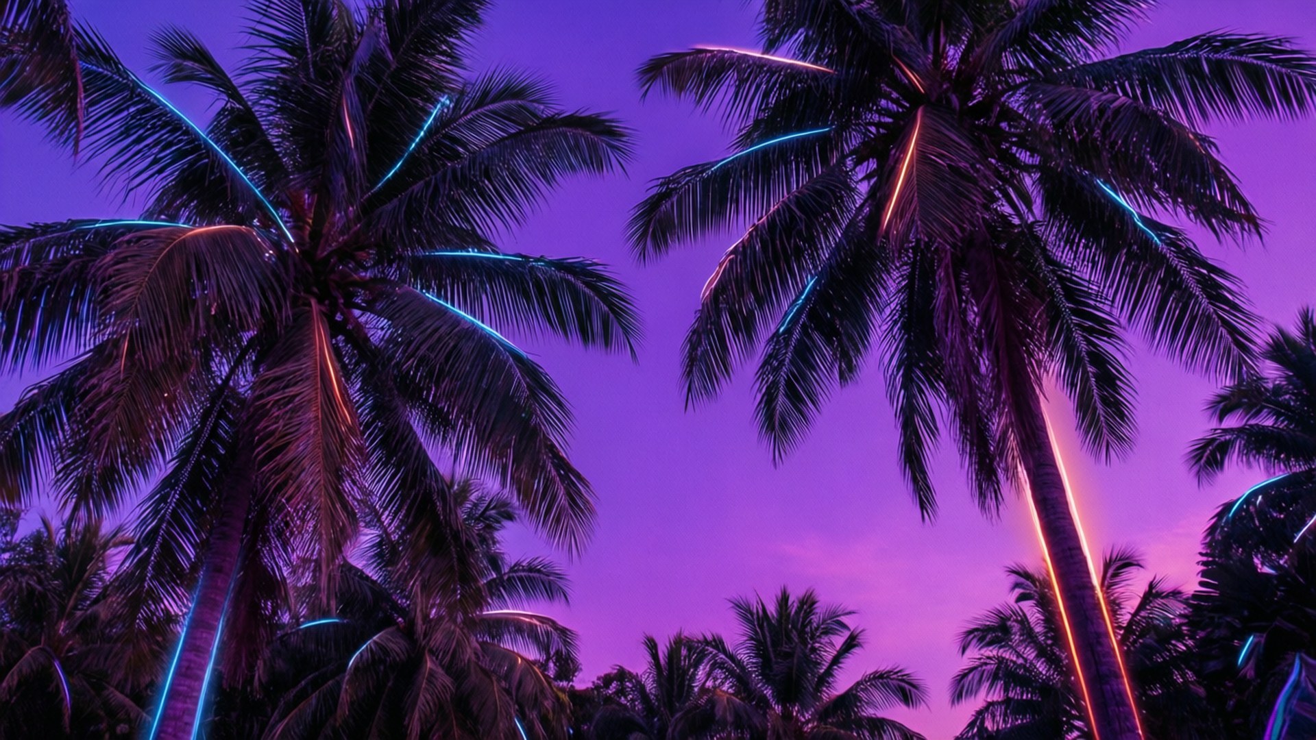 Mga Punong Palma na Neon Wallpaper