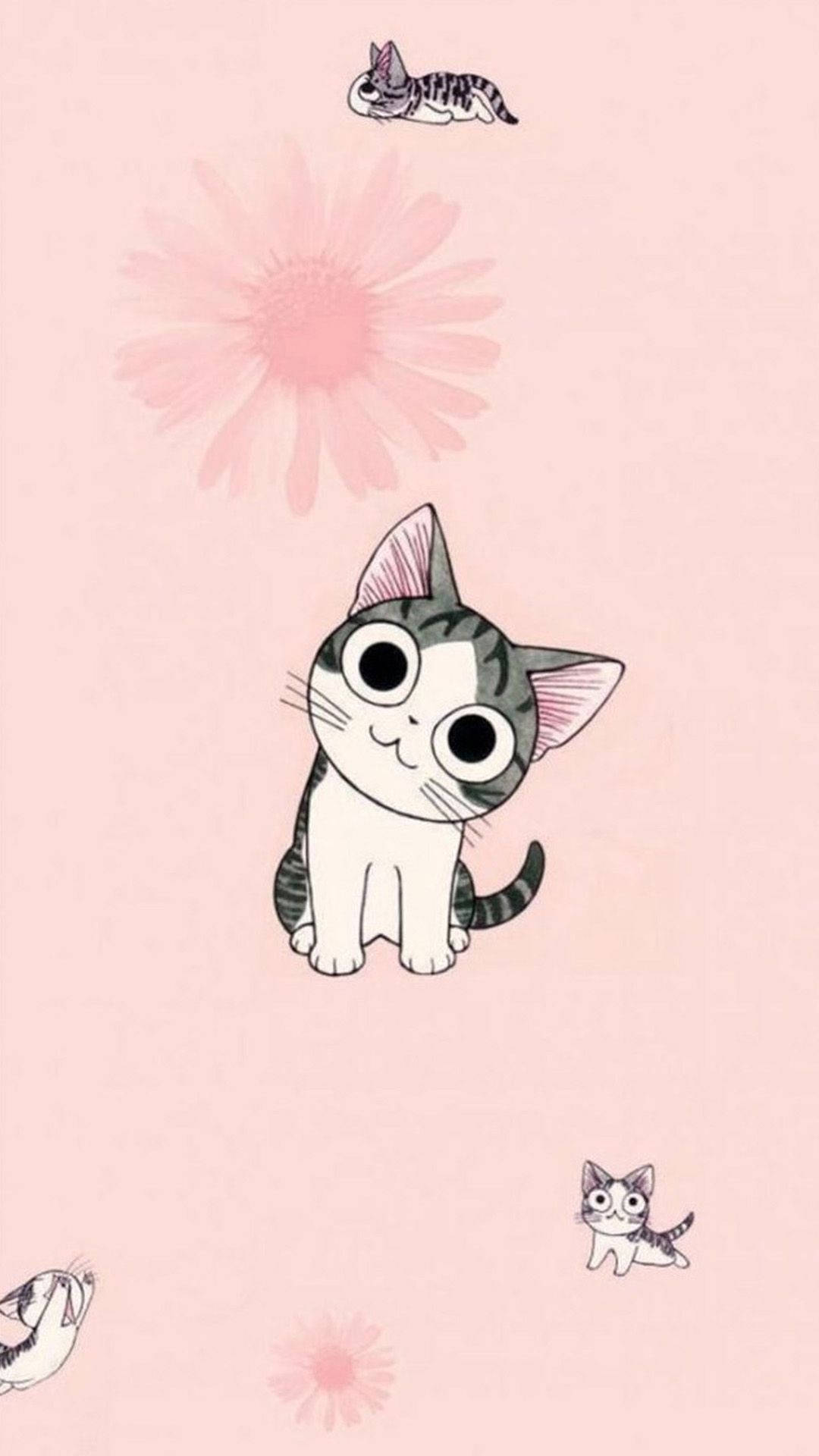 Mga Pusang Kartun na May mga Bulaklak Wallpaper