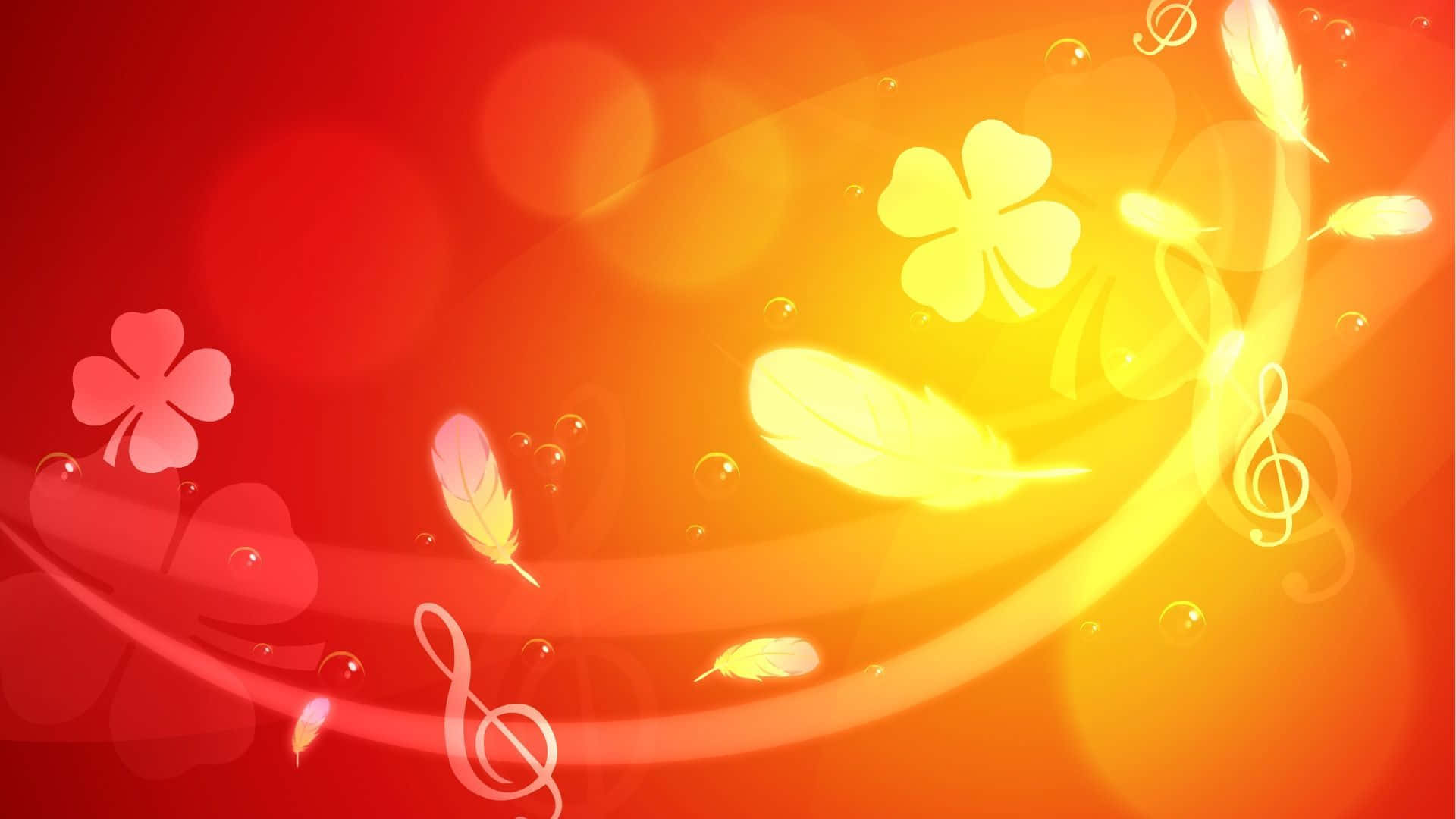 Mga Simbolo ng Musika, Bulaklak at Balahibo sa Kahel na Background Wallpaper