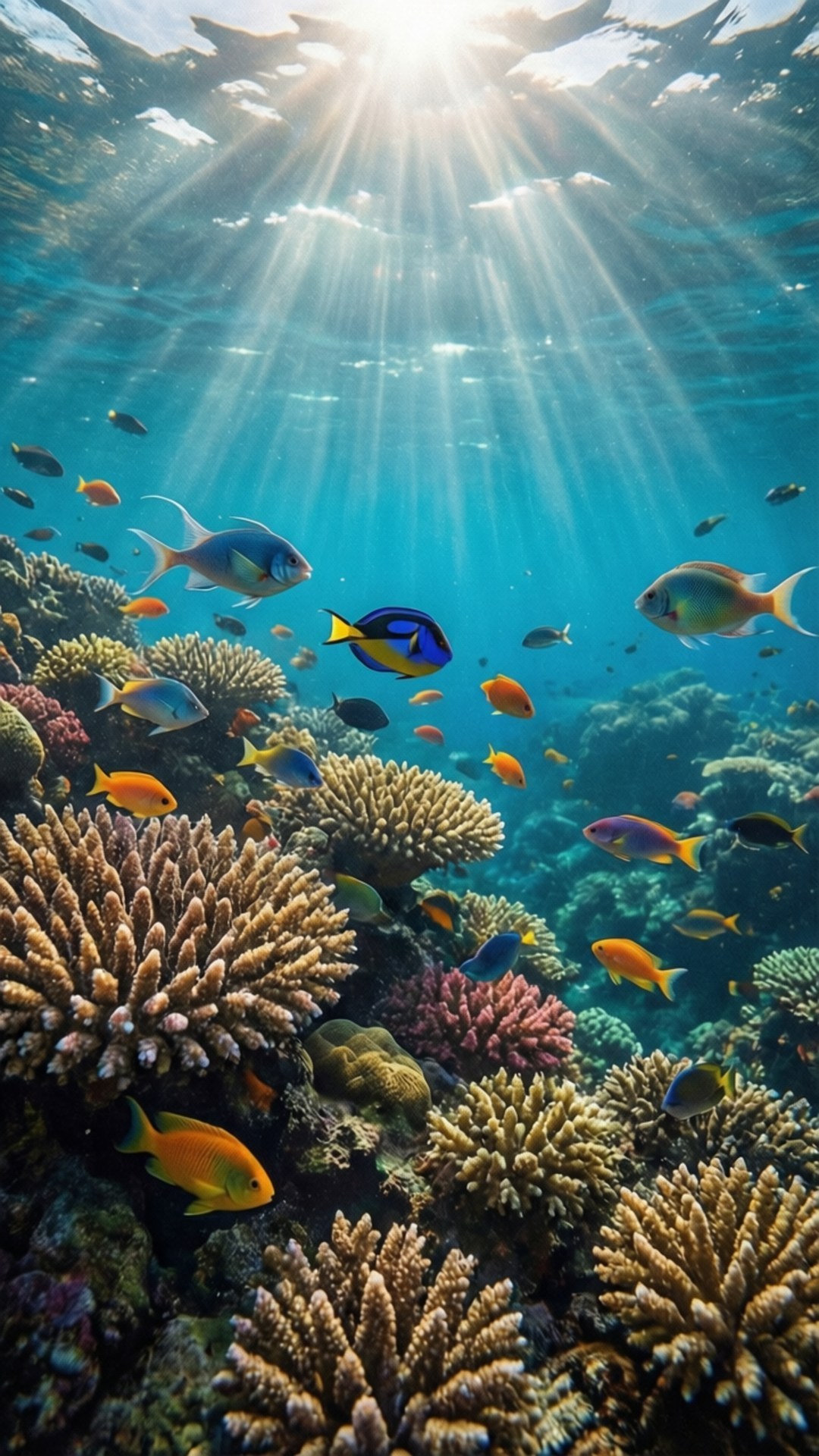 Mga Sinag ng Araw sa Coral Reef Wallpaper