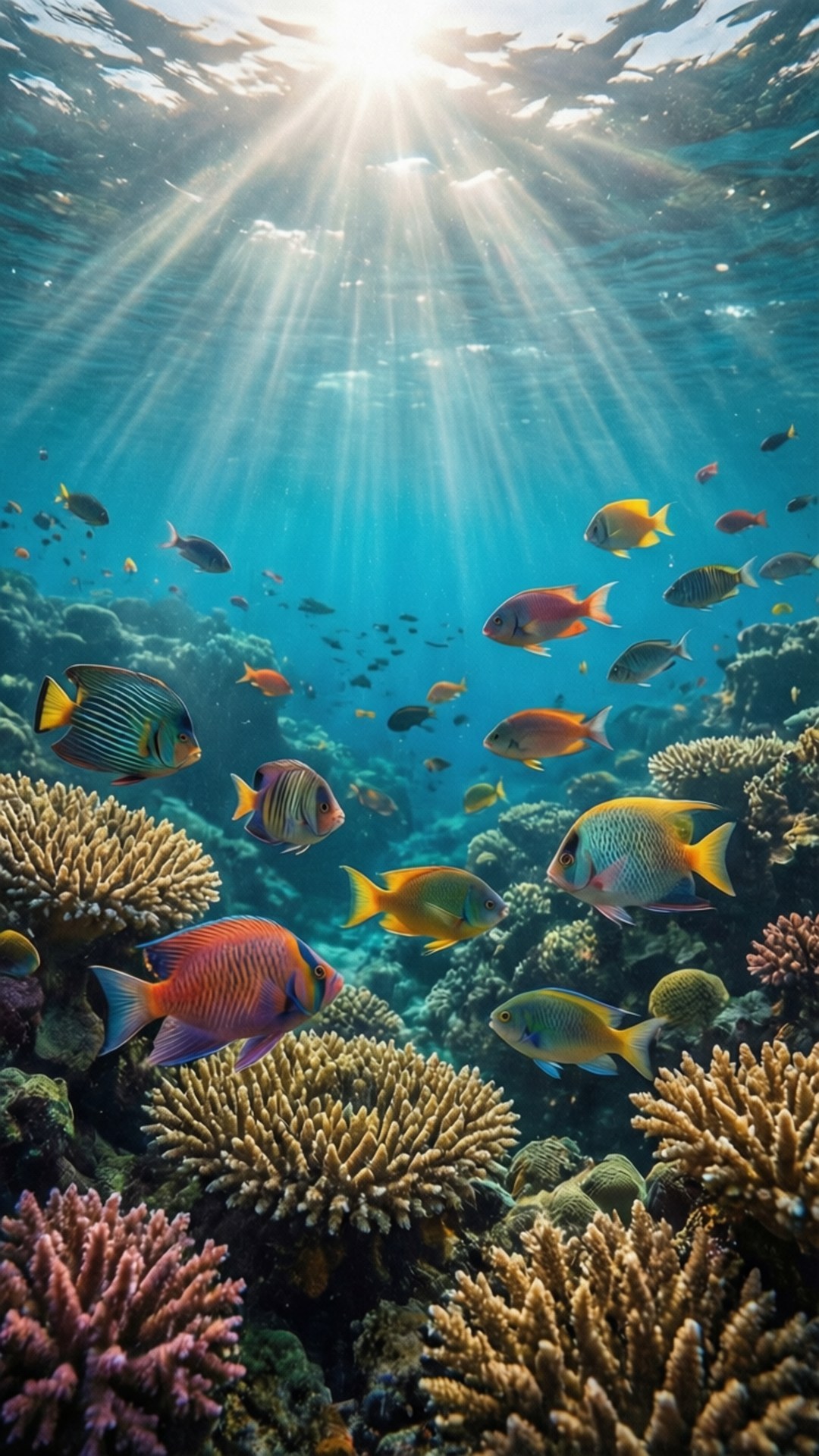 Mga Sinag ng Araw sa Coral Reef Wallpaper