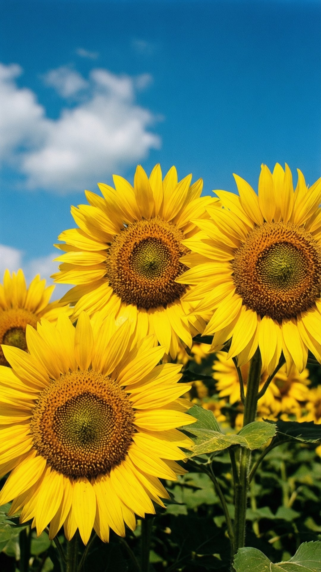 Mga Sunflower sa Ilalim ng Asul na Langit Wallpaper
