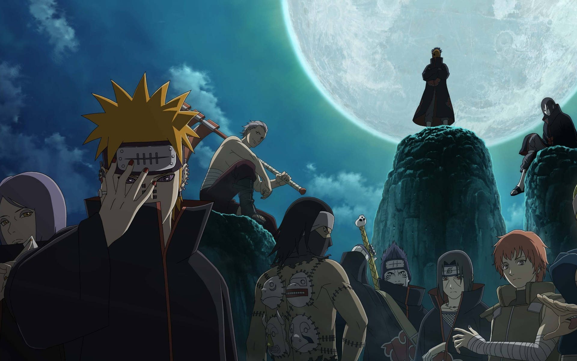 Mga Tauhan ng Akatsuki Naruto sa Ilalim ng Buwan Wallpaper