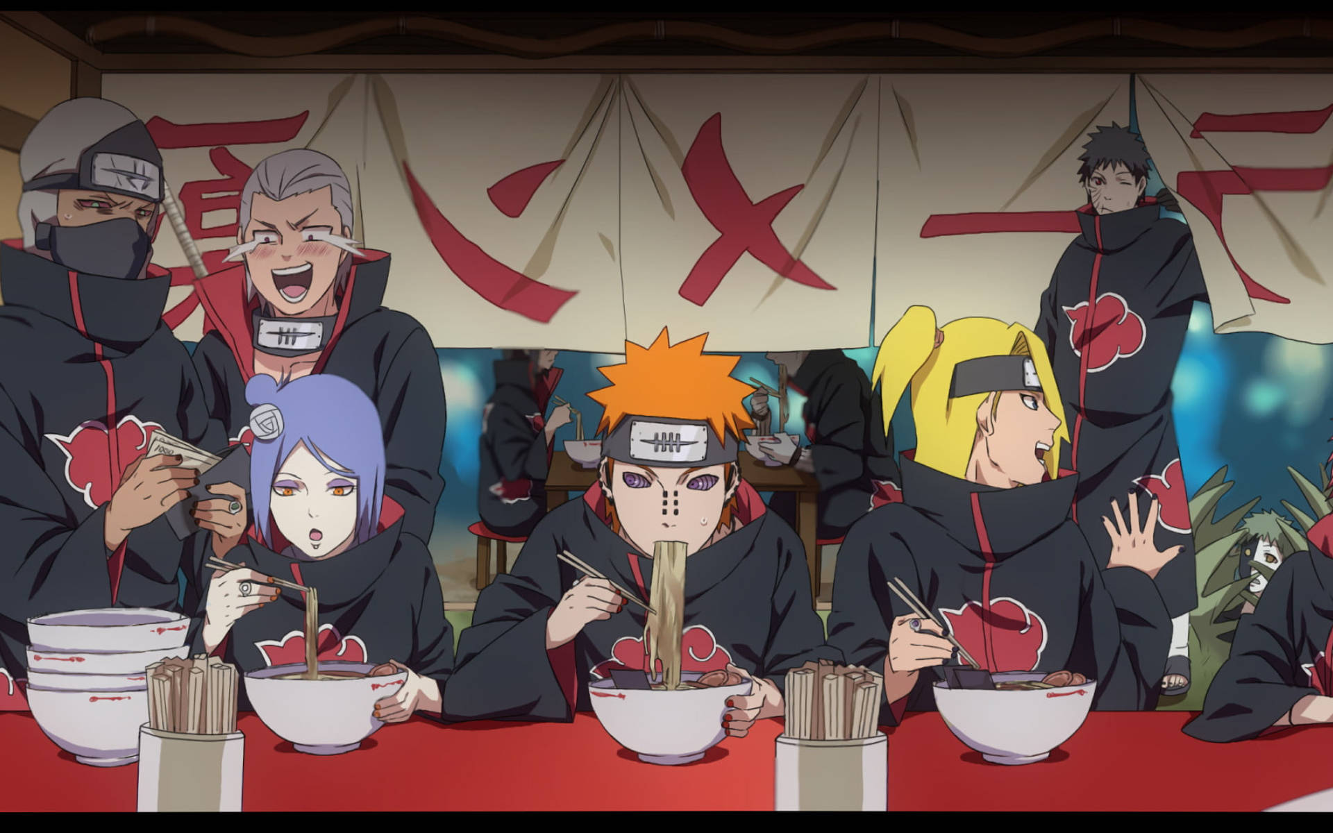 Mga Tauhan ng Naruto na Akatsuki sa Ramen House Wallpaper